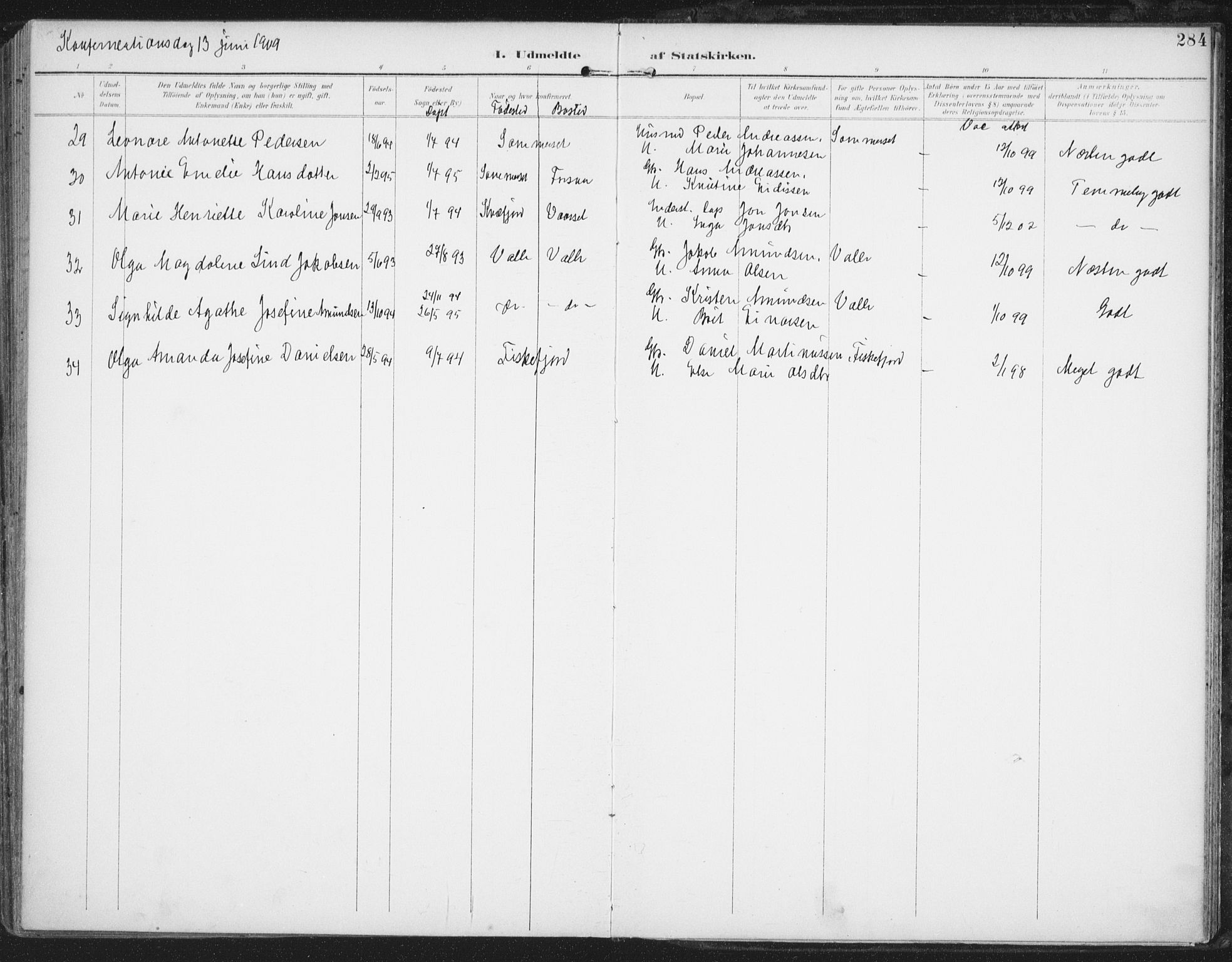 Ministerialprotokoller, klokkerbøker og fødselsregistre - Nordland, AV/SAT-A-1459/872/L1036: Parish register (official) no. 872A11, 1897-1913, p. 284