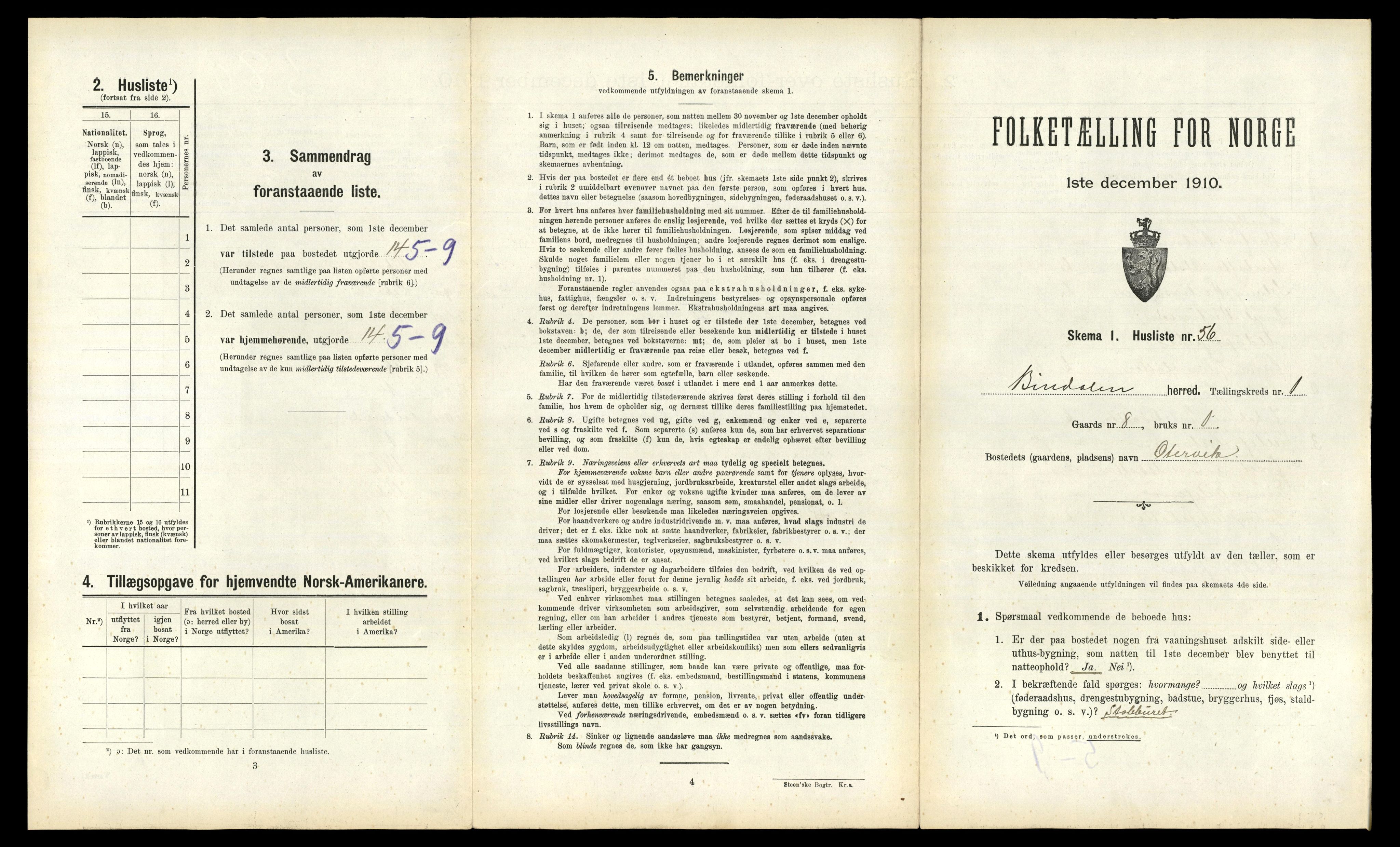 RA, 1910 census for Bindal, 1910, p. 144