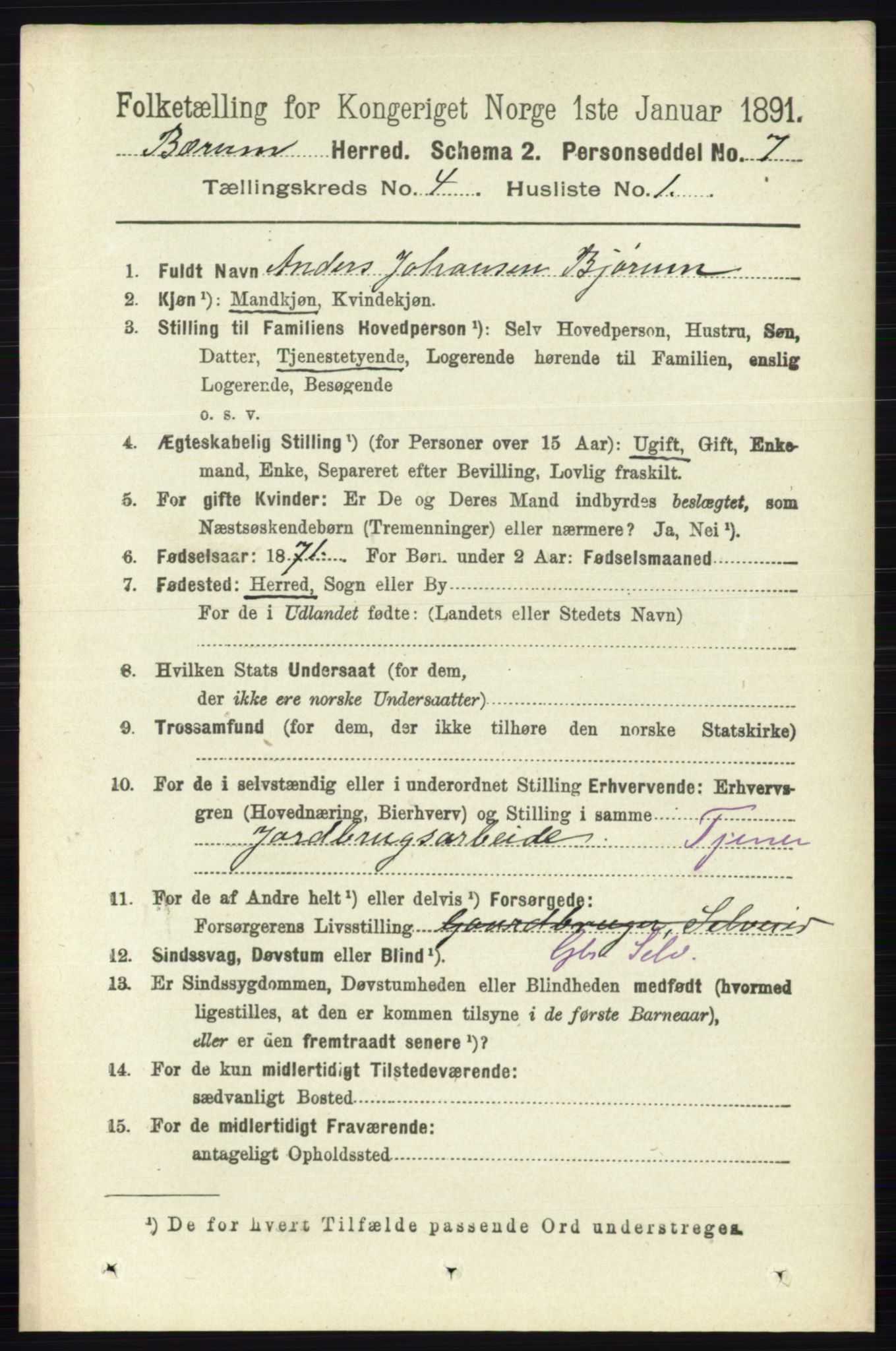 RA, 1891 census for 0219 Bærum, 1891, p. 2492