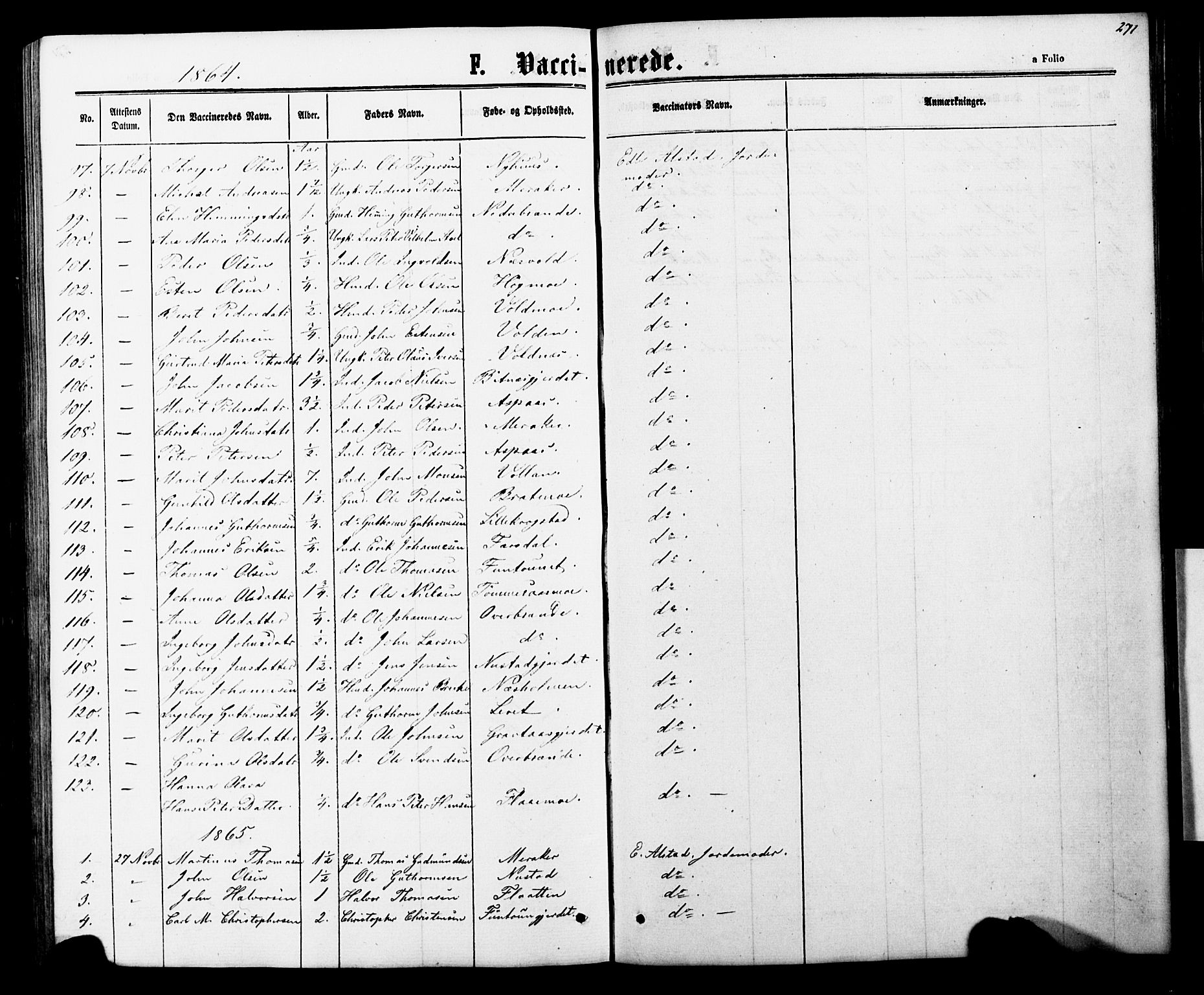 Ministerialprotokoller, klokkerbøker og fødselsregistre - Nord-Trøndelag, SAT/A-1458/706/L0049: Parish register (copy) no. 706C01, 1864-1895, p. 271
