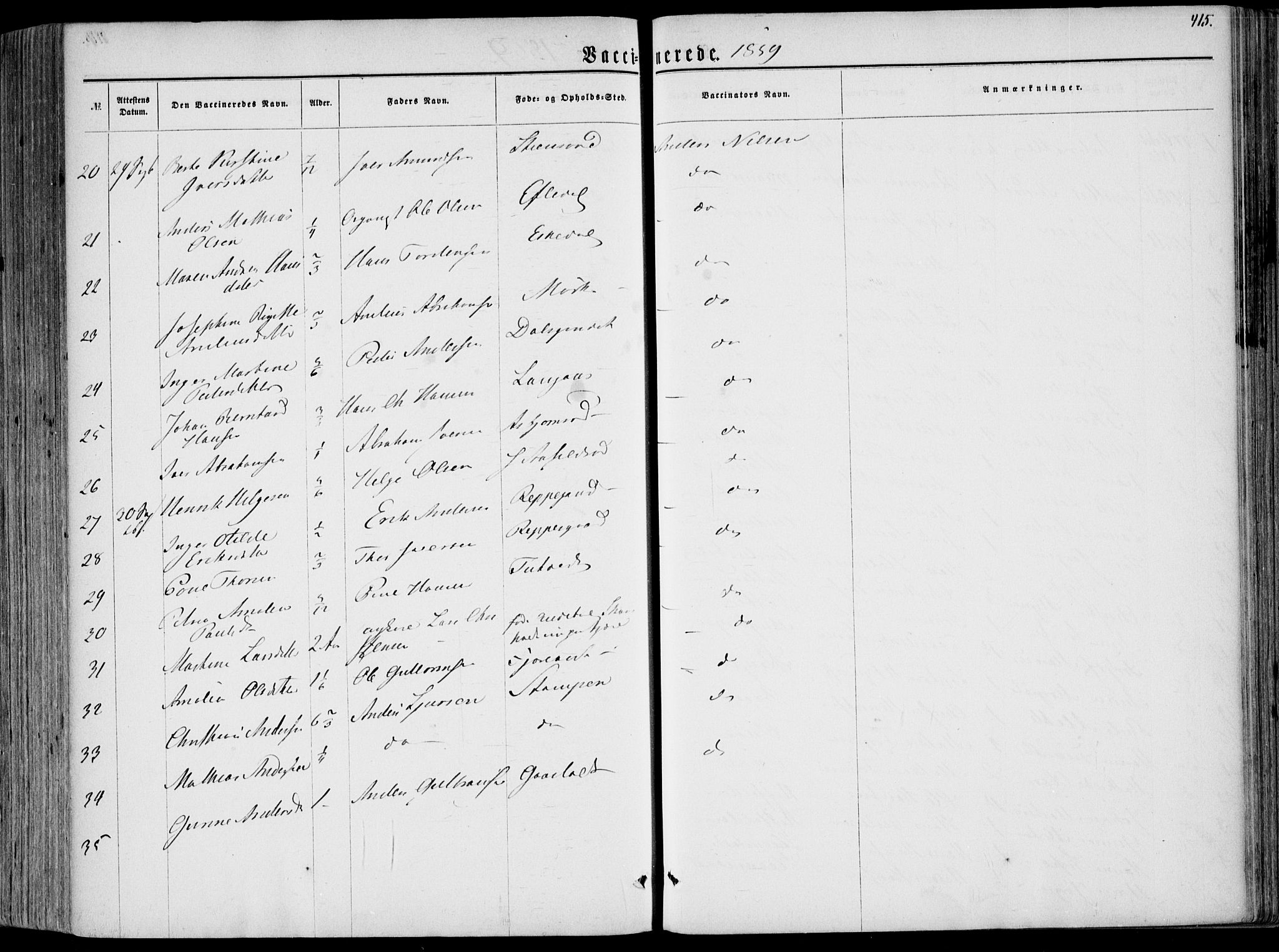 Hedrum kirkebøker, AV/SAKO-A-344/F/Fa/L0007: Parish register (official) no. I 7, 1857-1868, p. 415