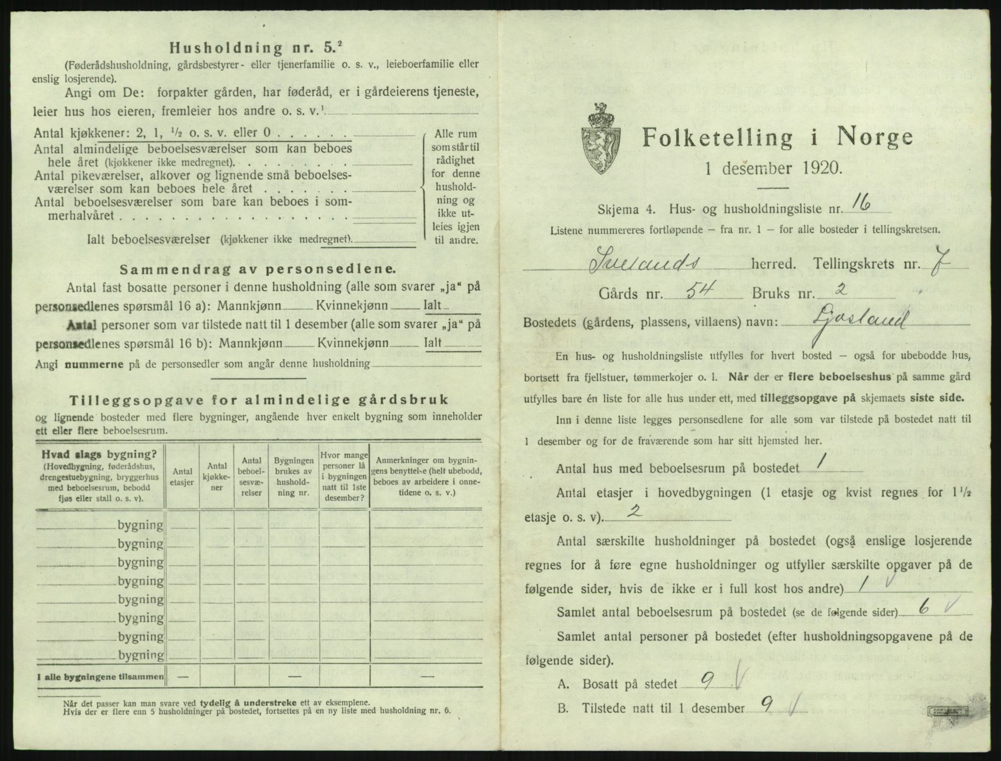 SAK, 1920 census for Iveland, 1920, p. 367