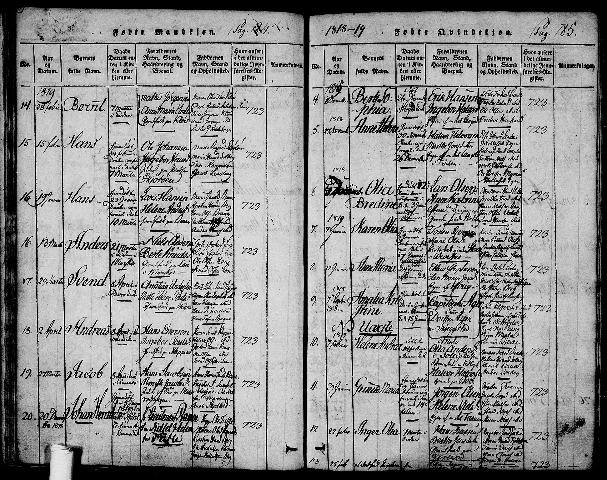 Ramnes kirkebøker, AV/SAKO-A-314/F/Fa/L0004: Parish register (official) no. I 4, 1813-1840, p. 84-85