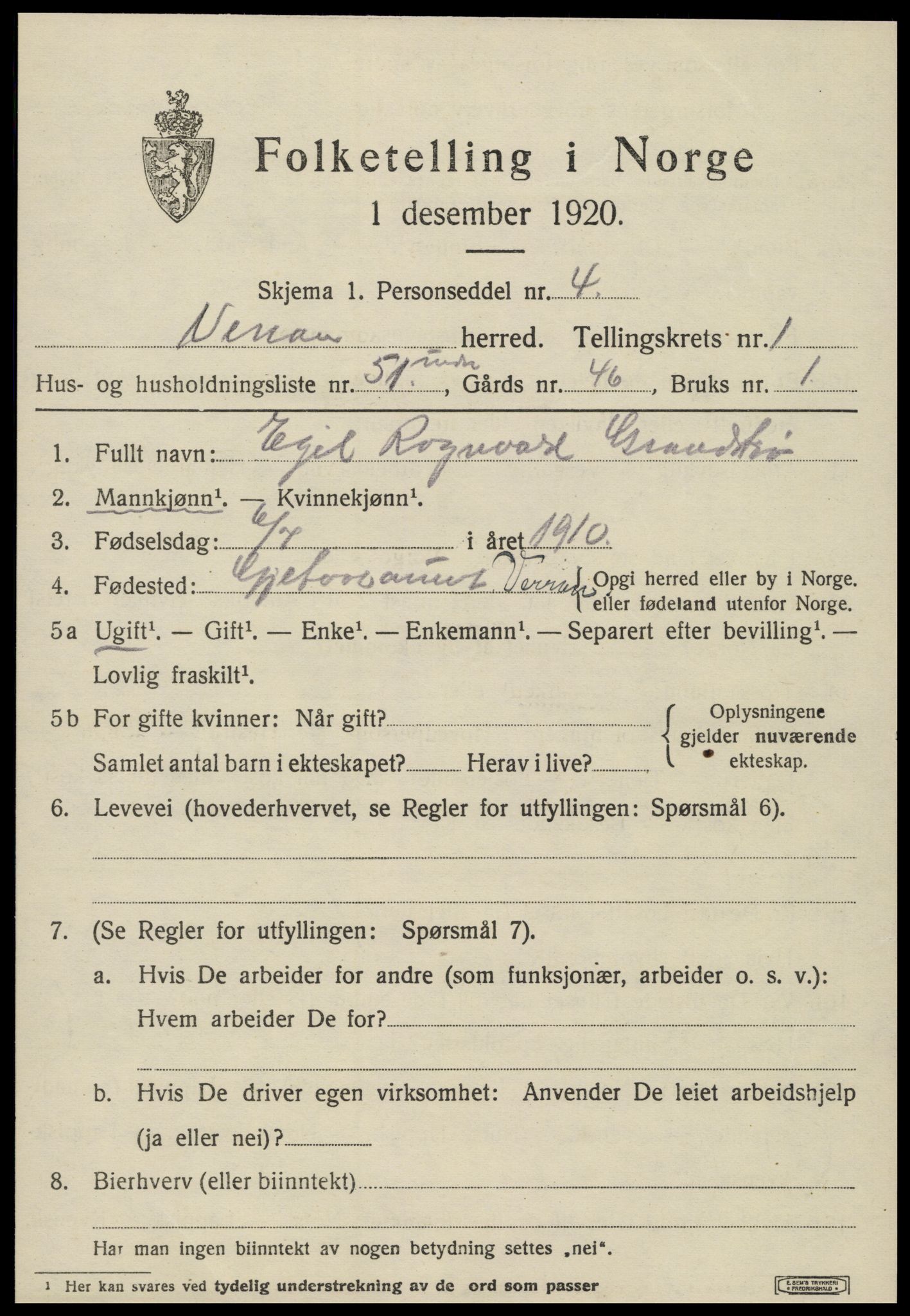 SAT, 1920 census for Verran, 1920, p. 1068