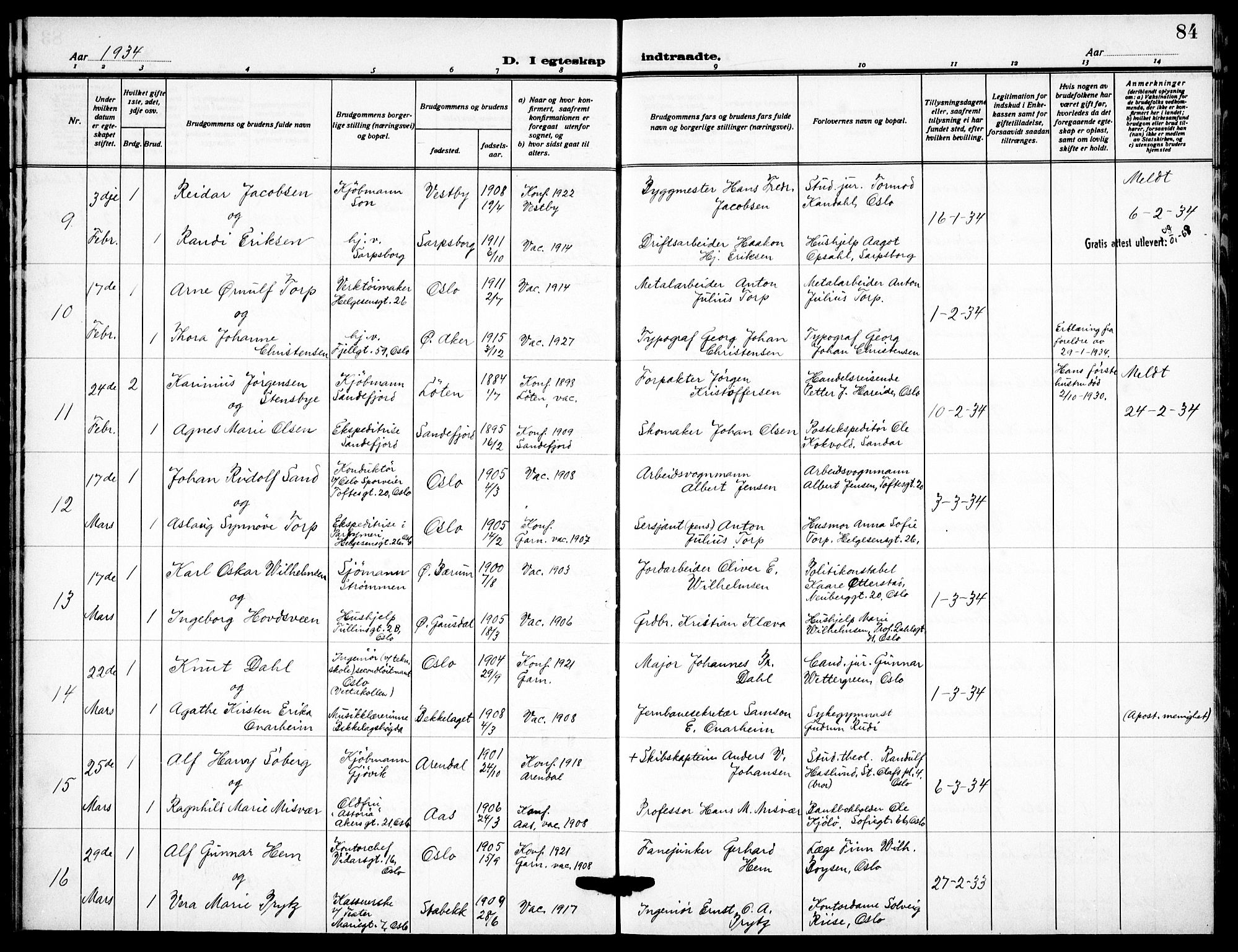 Garnisonsmenigheten Kirkebøker, AV/SAO-A-10846/F/Fa/L0019: Parish register (official) no. 19, 1928-1938, p. 84