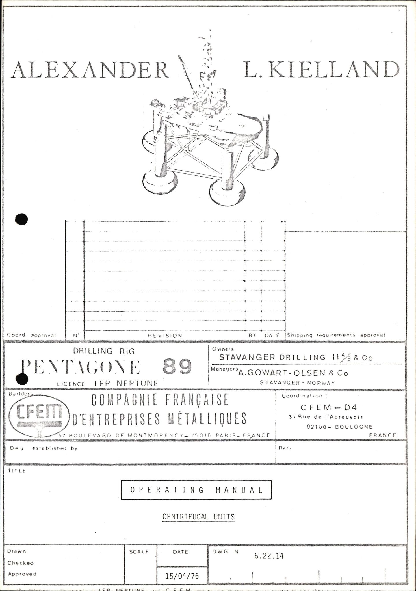 Pa 1503 - Stavanger Drilling AS, AV/SAST-A-101906/2/E/Eb/Ebb/L0001: Alexander L. Kielland plattform - Operation manual, 1976, p. 350