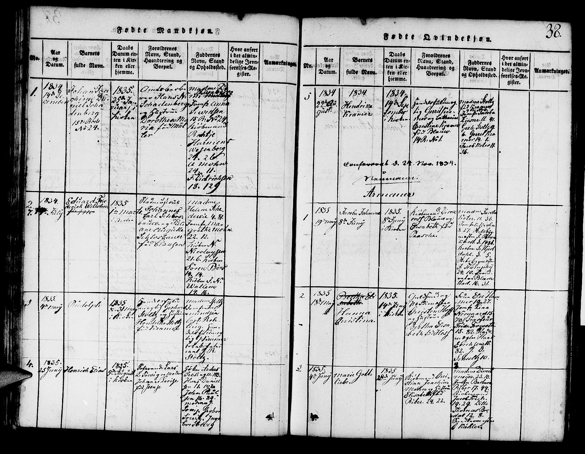 Mariakirken Sokneprestembete, SAB/A-76901/H/Hab/L0001: Parish register (copy) no. A 1, 1815-1846, p. 38