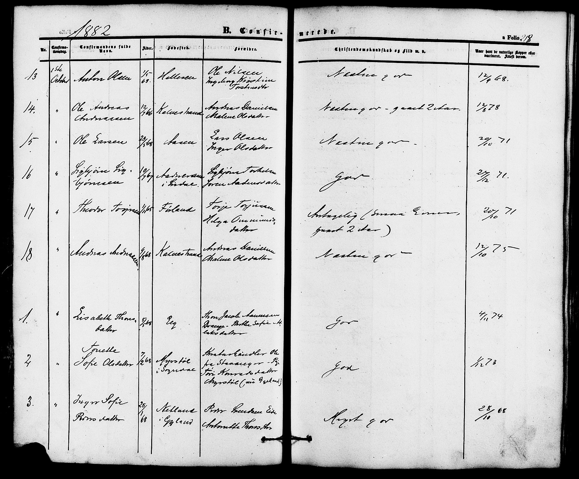 Lund sokneprestkontor, AV/SAST-A-101809/S06/L0010: Parish register (official) no. A 9, 1854-1886, p. 218