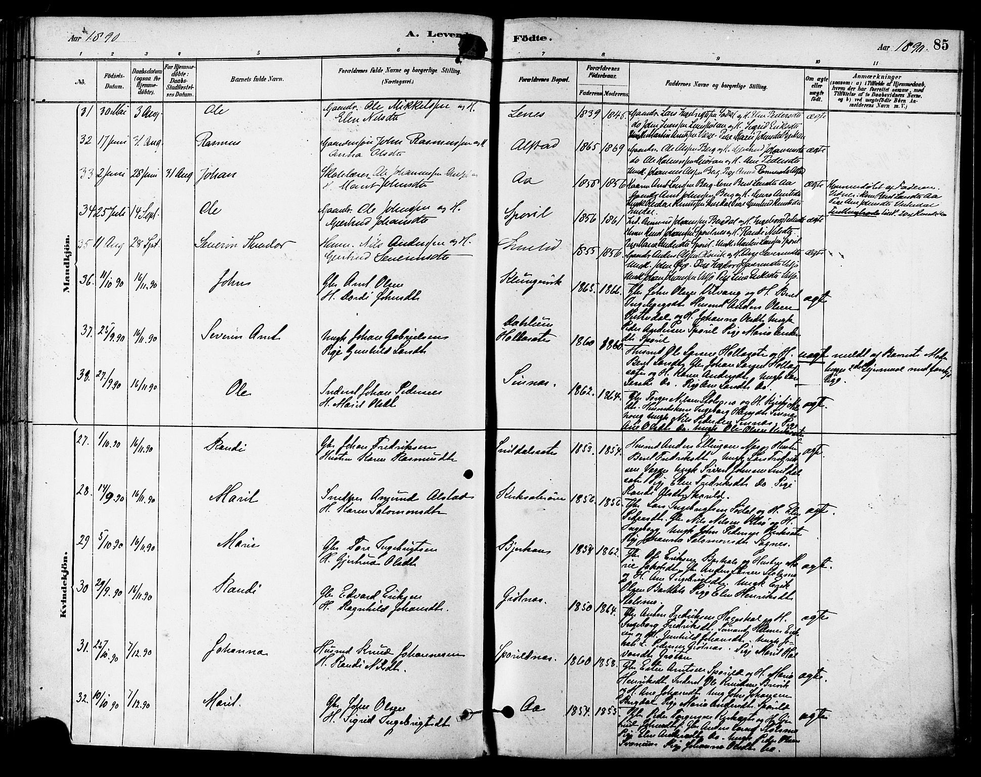 Ministerialprotokoller, klokkerbøker og fødselsregistre - Sør-Trøndelag, SAT/A-1456/630/L0496: Parish register (official) no. 630A09, 1879-1895, p. 85