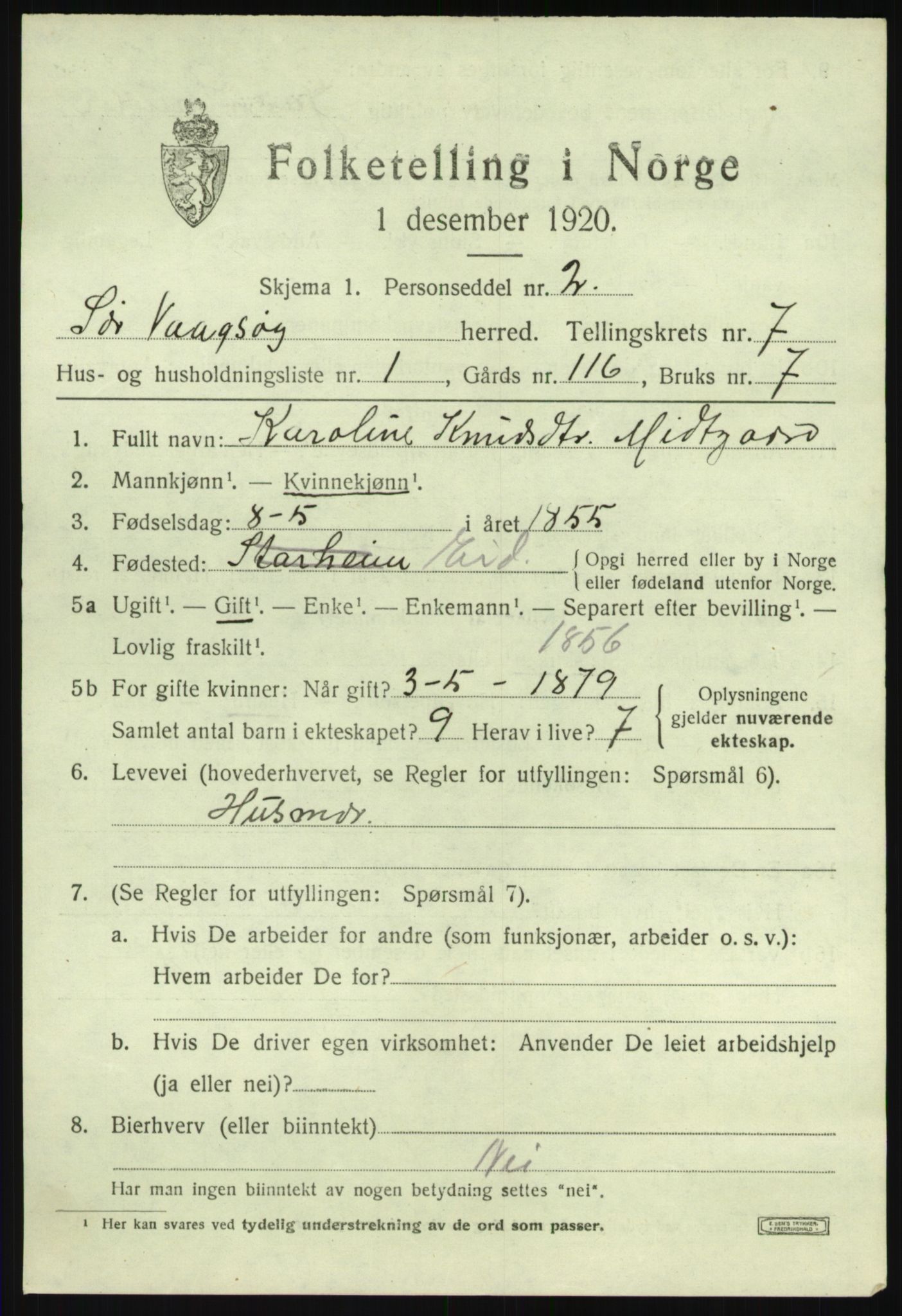 SAB, 1920 census for Sør-Vågsøy, 1920, p. 4136