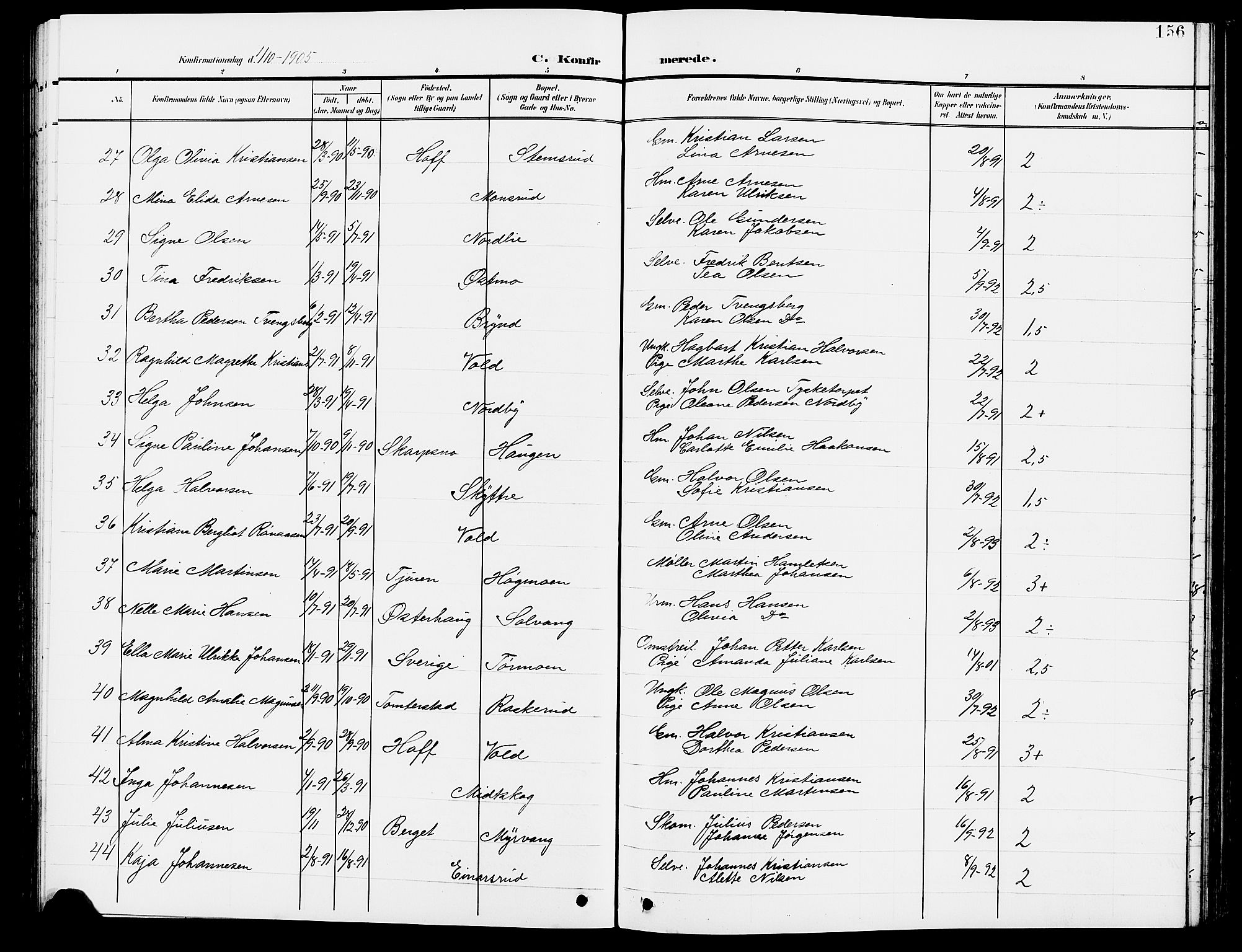 Grue prestekontor, AV/SAH-PREST-036/H/Ha/Hab/L0005: Parish register (copy) no. 5, 1900-1909, p. 156