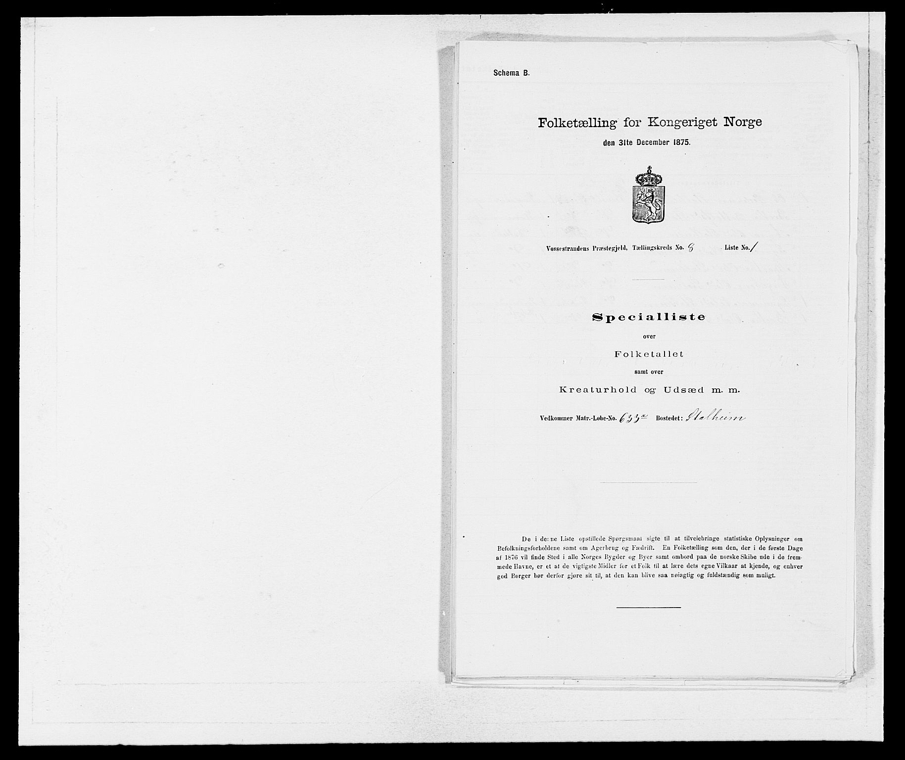 SAB, 1875 census for 1236P Vossestrand, 1875, p. 599