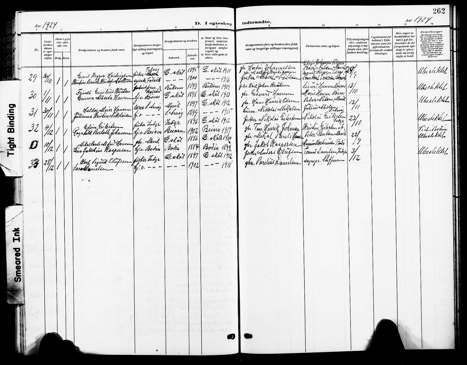 Ministerialprotokoller, klokkerbøker og fødselsregistre - Nordland, AV/SAT-A-1459/805/L0110: Parish register (copy) no. 805C06, 1909-1924, p. 262