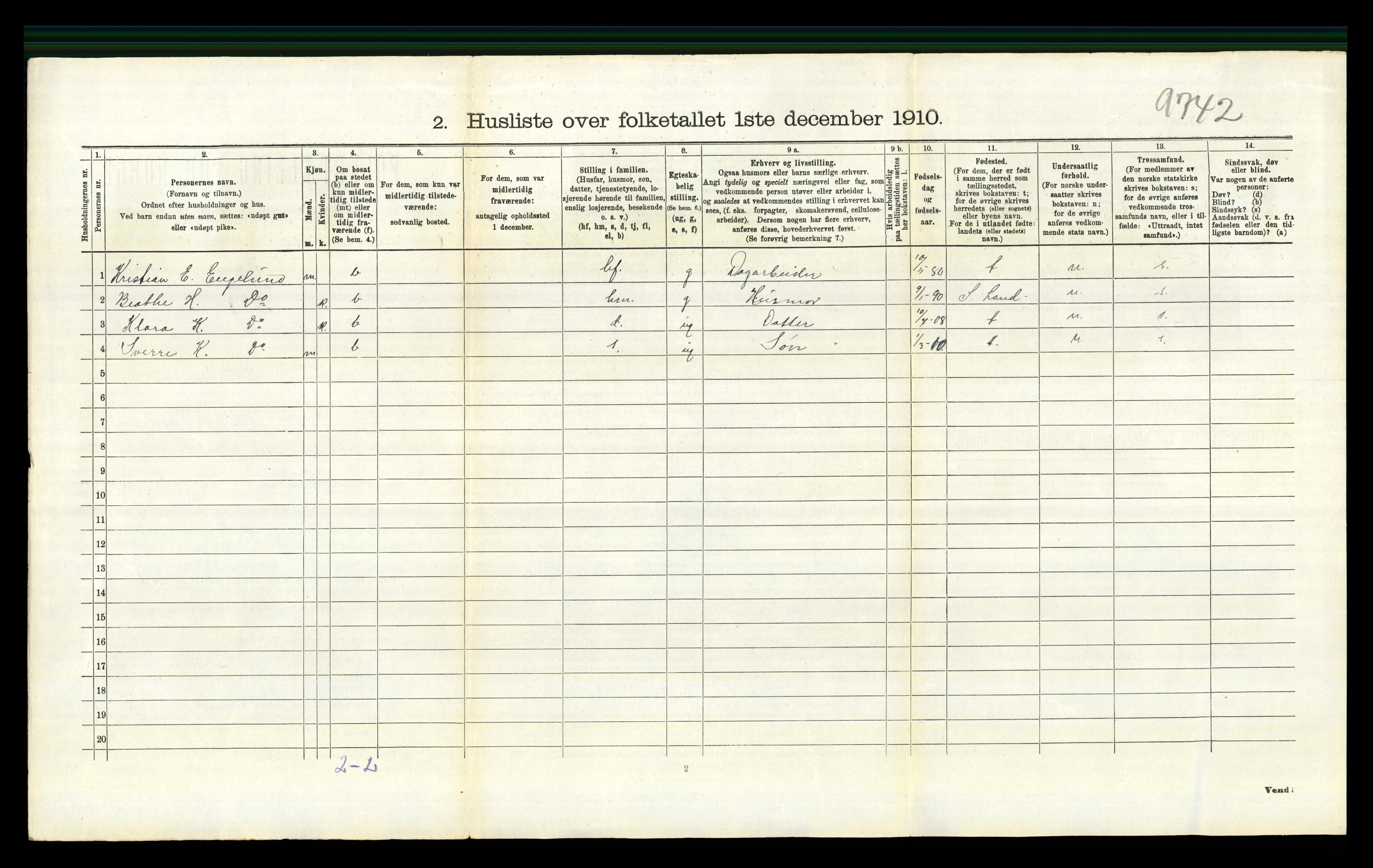 RA, 1910 census for Snertingdal, 1910, p. 282