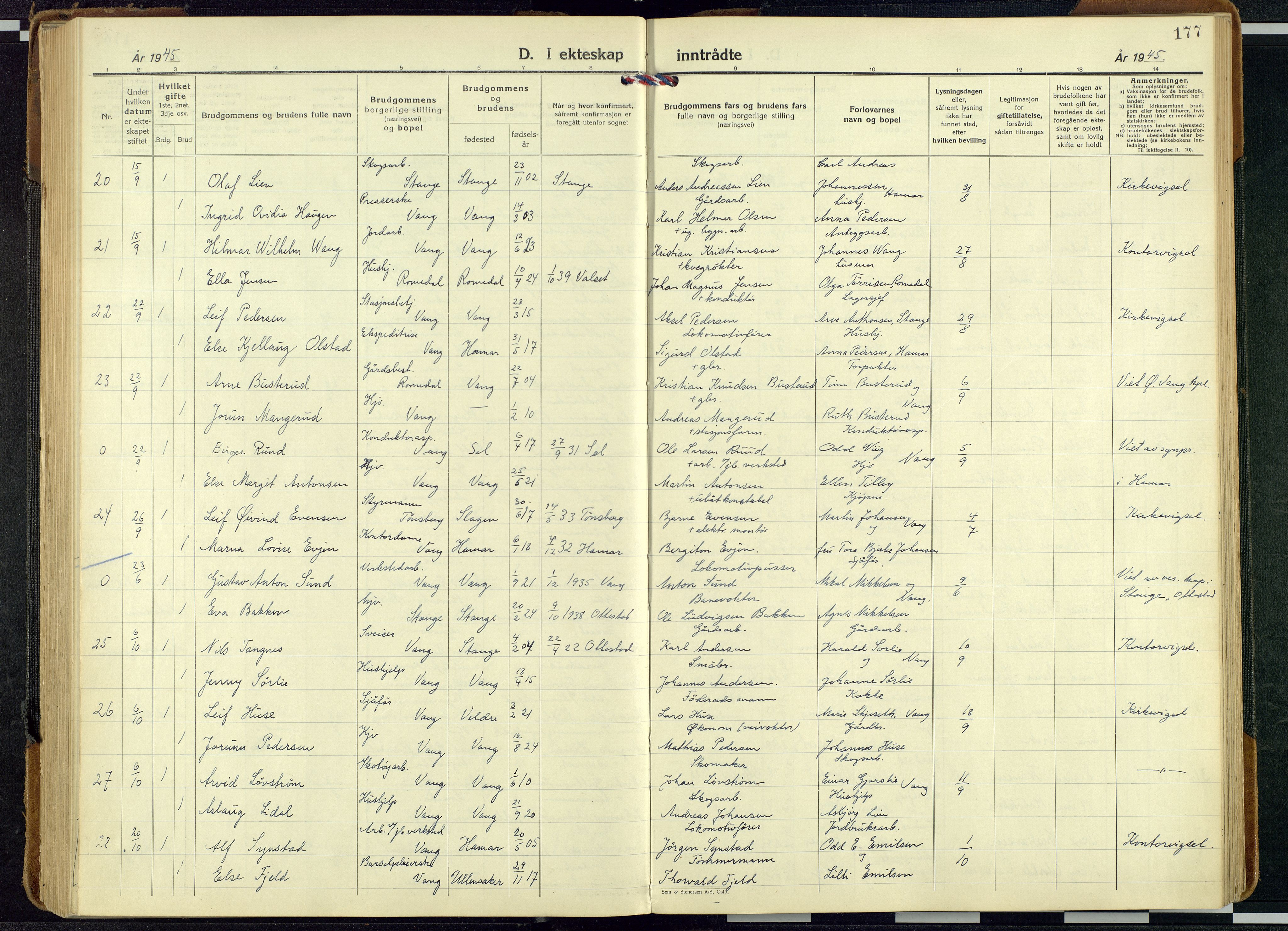 Vang prestekontor, Hedmark, AV/SAH-PREST-008/H/Ha/Haa/L0024: Parish register (official) no. 24, 1941-1967, p. 177