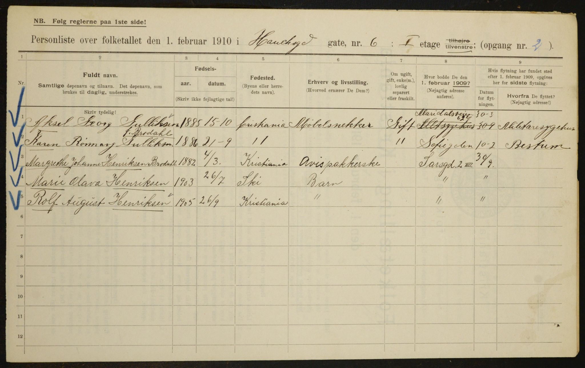 OBA, Municipal Census 1910 for Kristiania, 1910, p. 33374