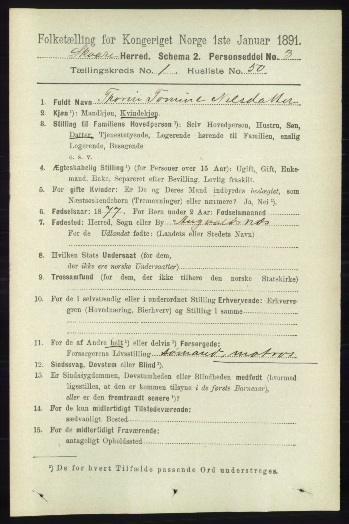 RA, 1891 census for 1153 Skåre, 1891, p. 432