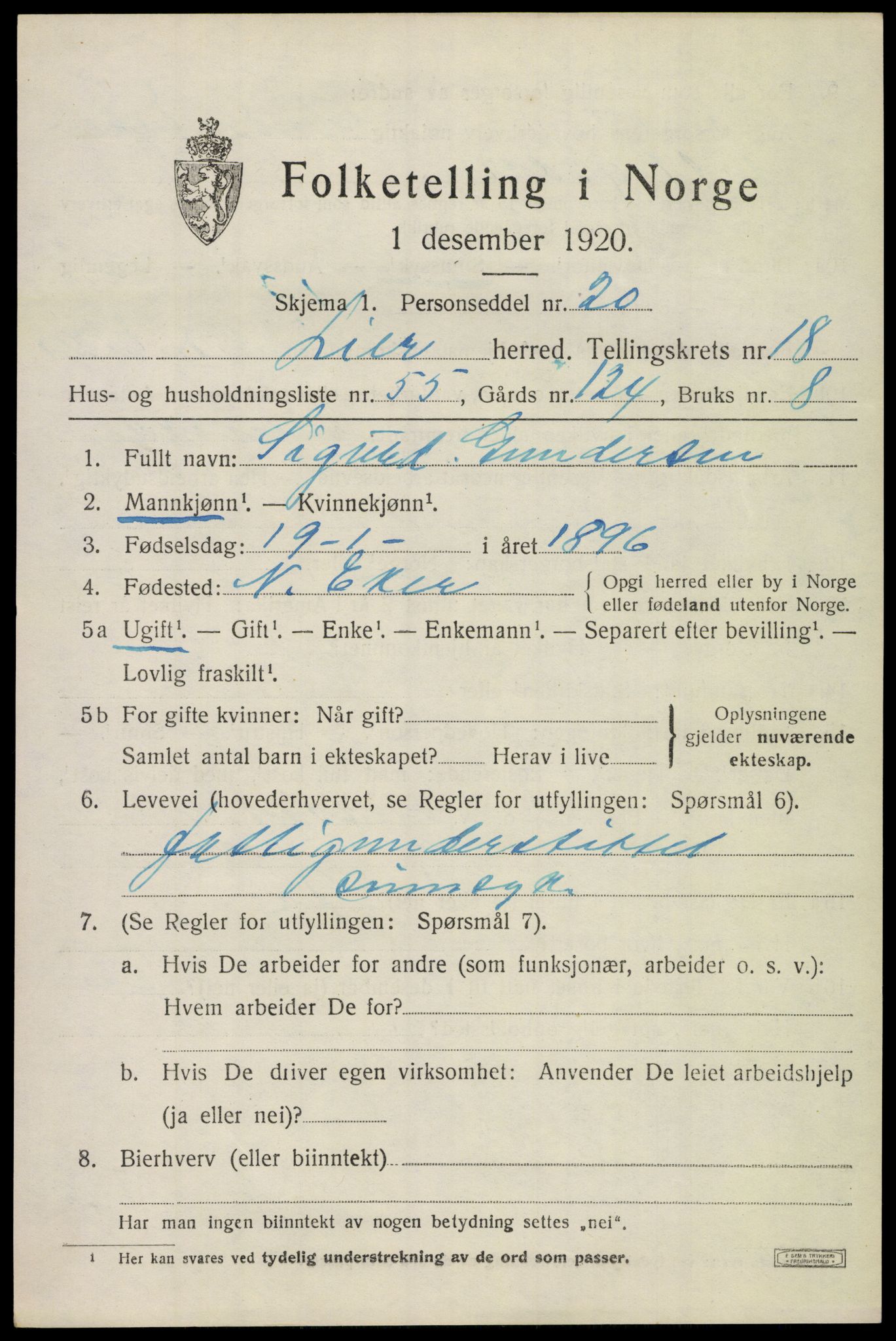 SAKO, 1920 census for Lier, 1920, p. 26184