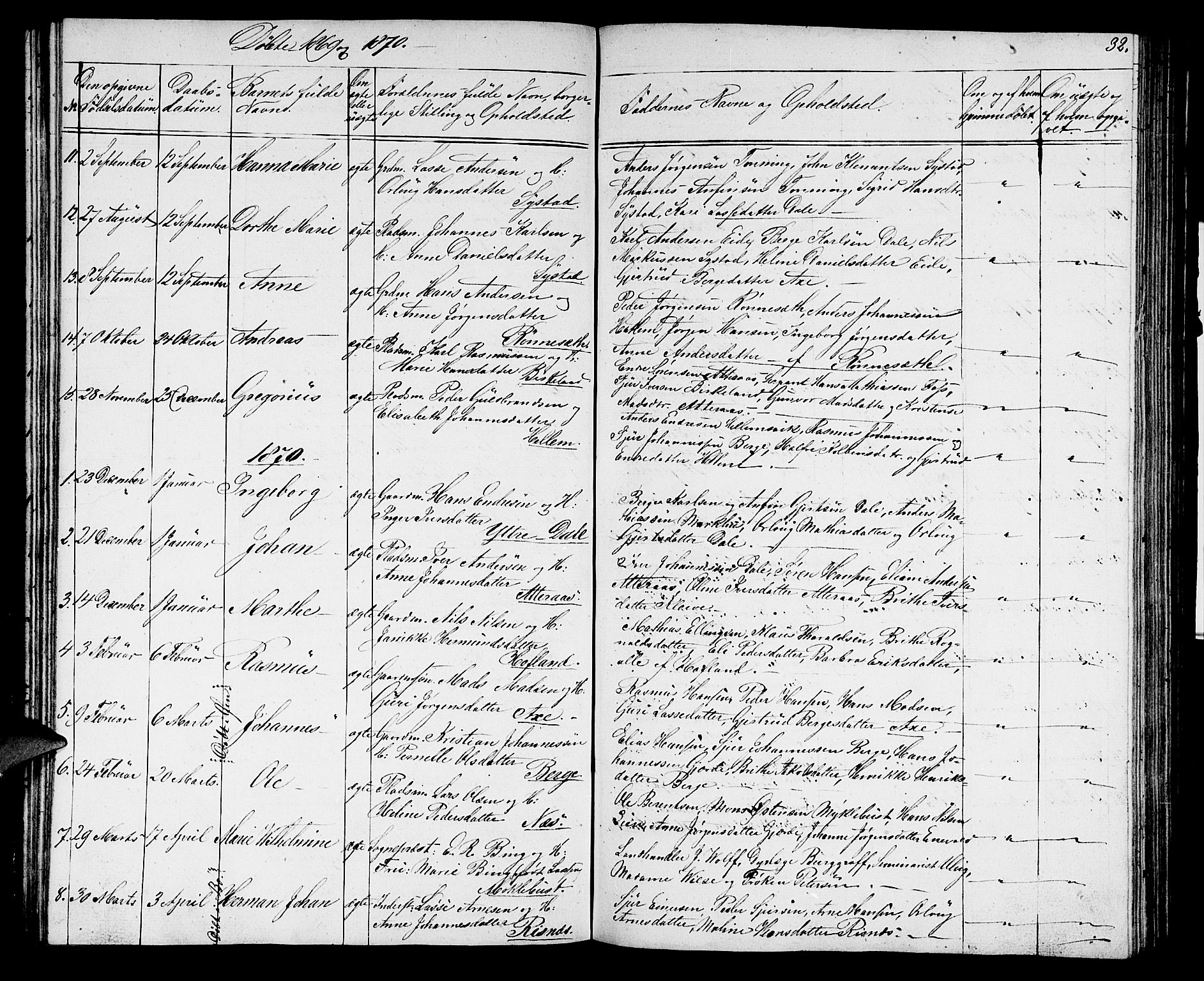 Hyllestad sokneprestembete, AV/SAB-A-80401: Parish register (copy) no. A 1, 1853-1875, p. 32