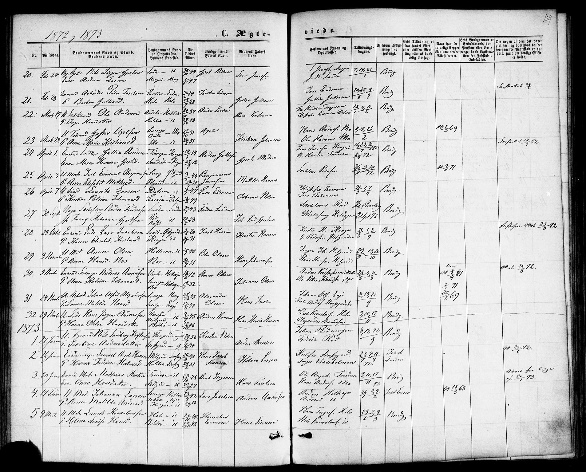 Nøtterøy kirkebøker, AV/SAKO-A-354/F/Fb/L0001: Parish register (official) no. II 1, 1865-1878, p. 159