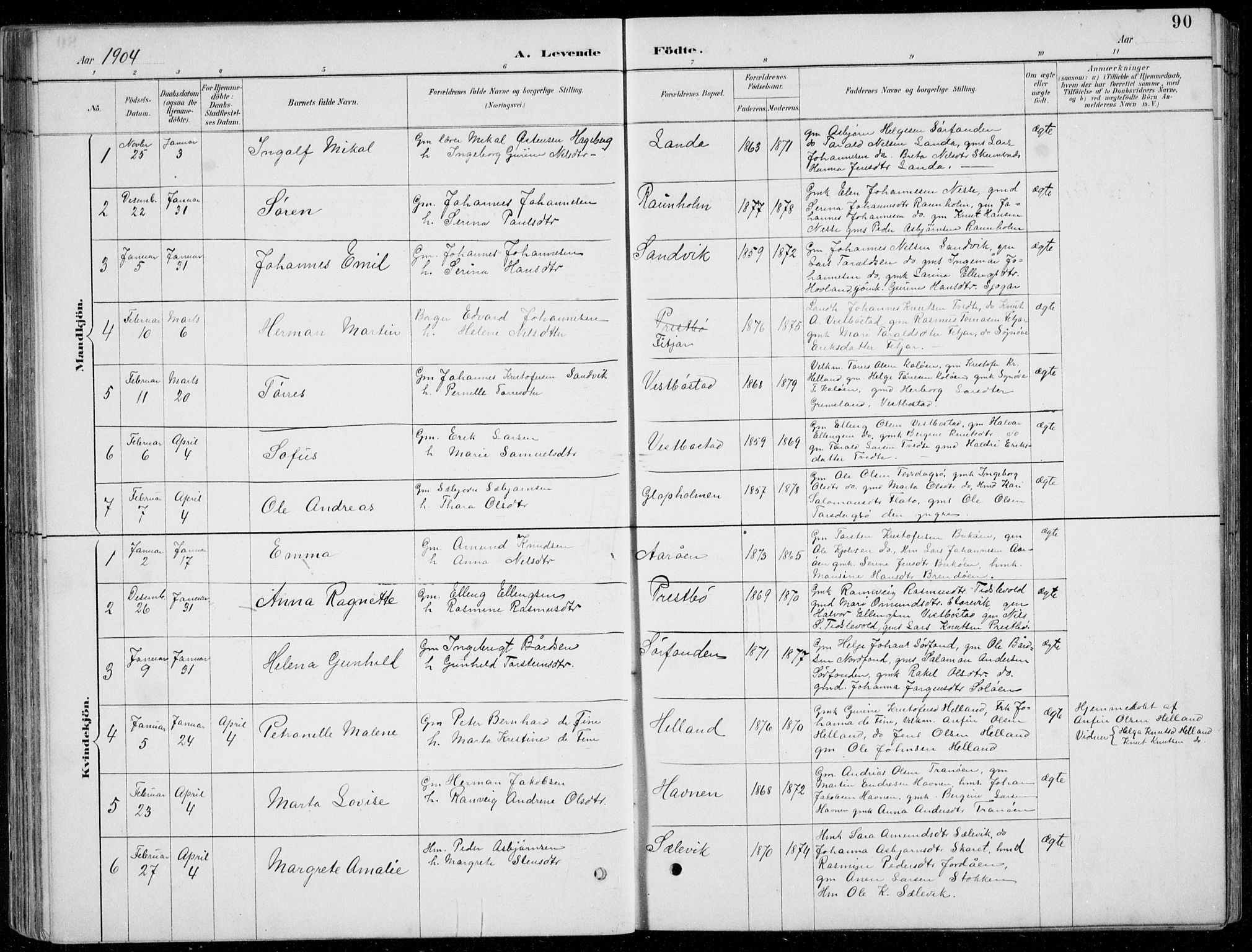 Fitjar sokneprestembete, AV/SAB-A-99926: Parish register (copy) no. A 2, 1887-1906, p. 90