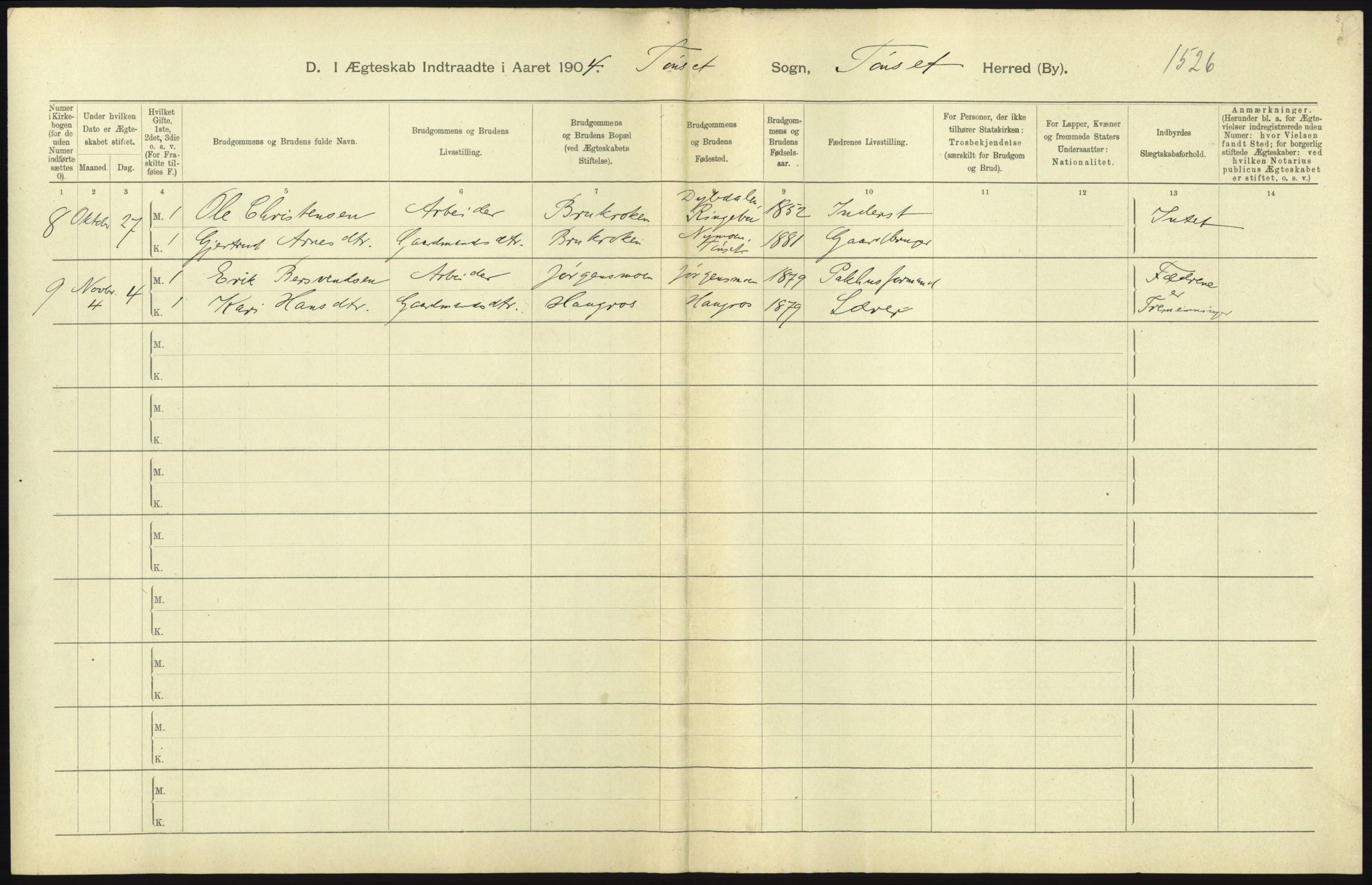 Statistisk sentralbyrå, Sosiodemografiske emner, Befolkning, AV/RA-S-2228/D/Df/Dfa/Dfab/L0005: Hedemarkens amt: Fødte, gifte, døde, 1904, p. 529