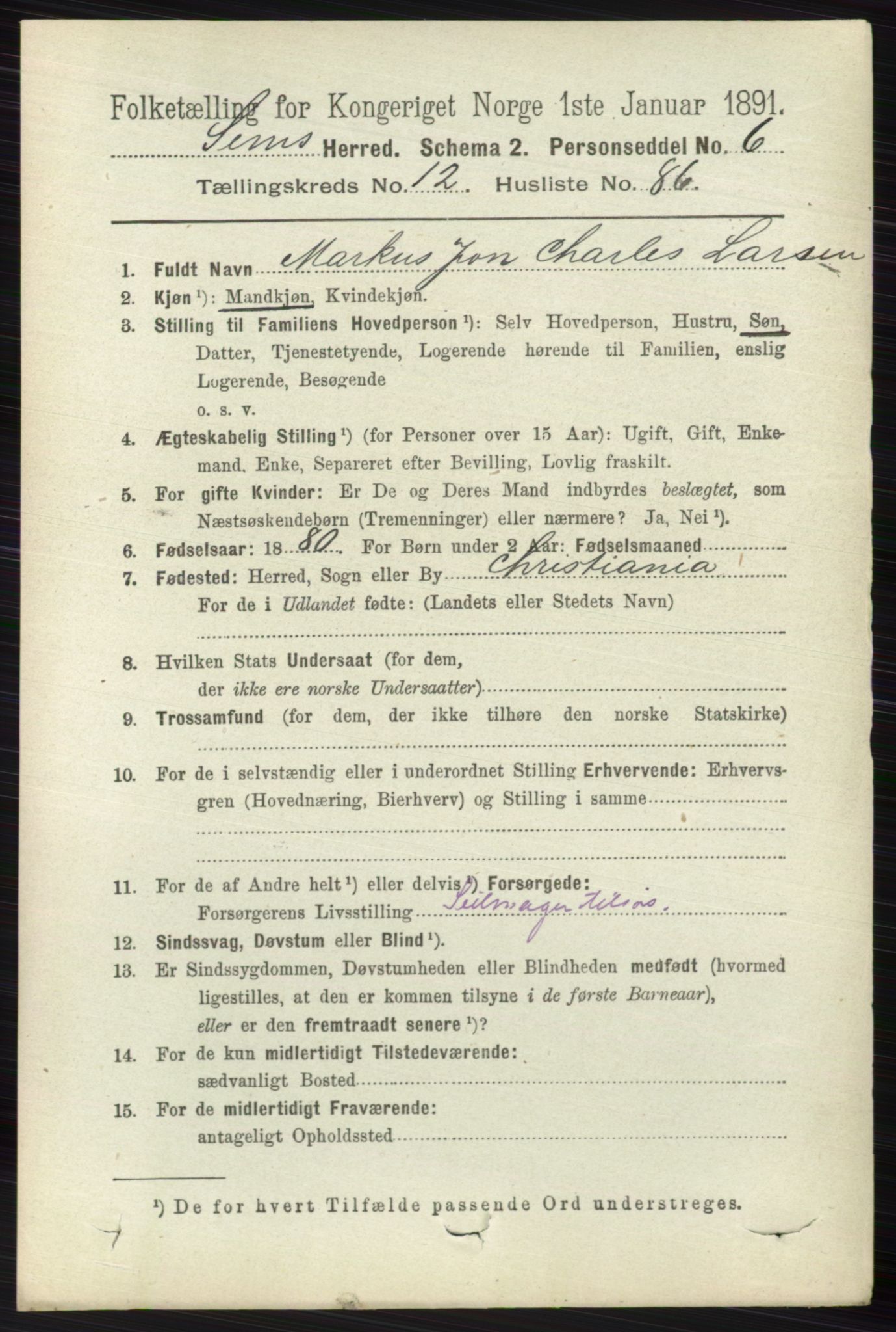 RA, 1891 census for 0721 Sem, 1891, p. 6304