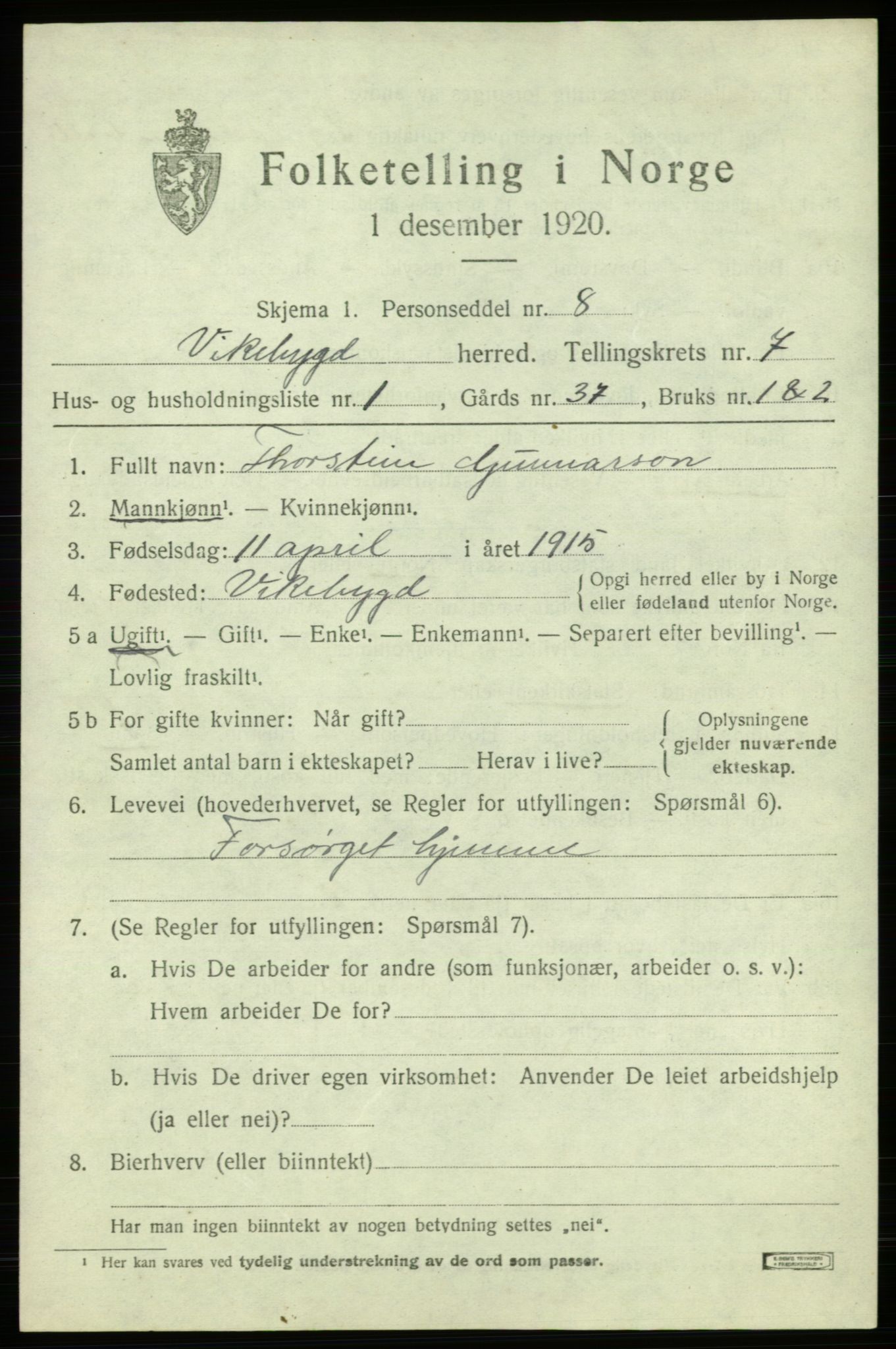 SAB, 1920 census for Vikebygd, 1920, p. 2359