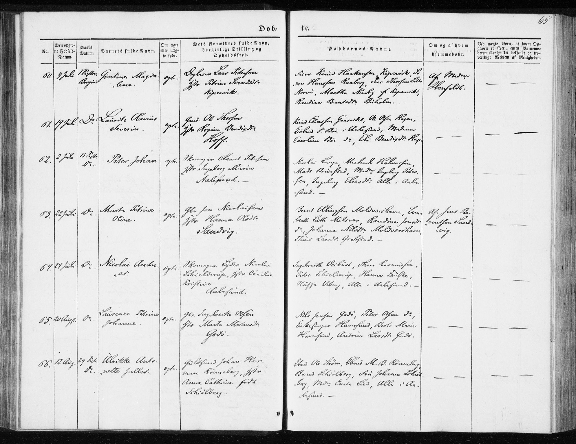 Ministerialprotokoller, klokkerbøker og fødselsregistre - Møre og Romsdal, AV/SAT-A-1454/528/L0415: Curate's parish register no. 528B03, 1843-1852, p. 65