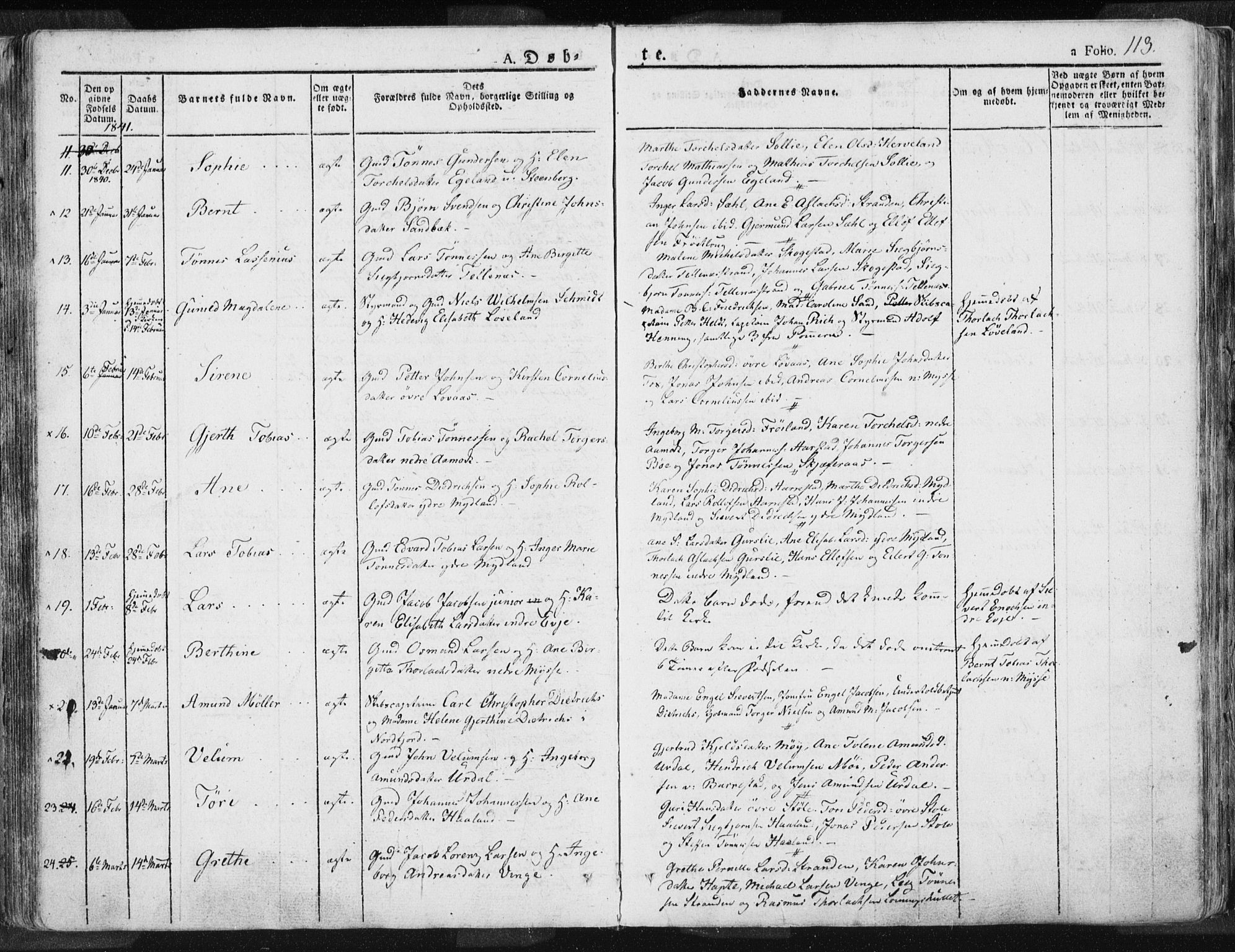 Sokndal sokneprestkontor, AV/SAST-A-101808: Parish register (official) no. A 7.1, 1826-1842, p. 113