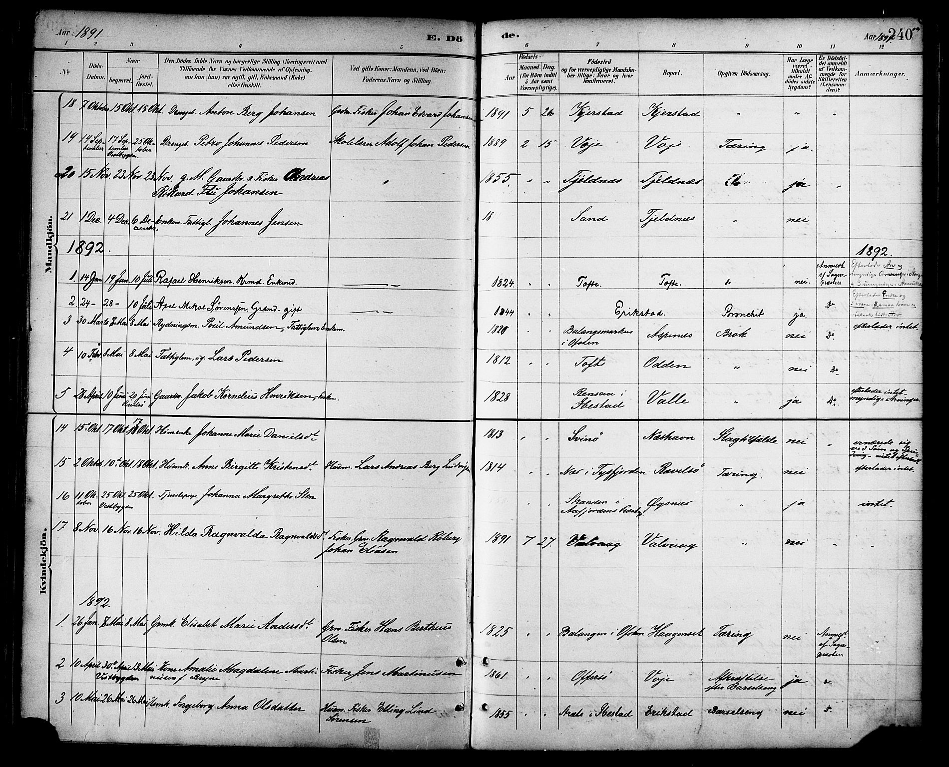 Ministerialprotokoller, klokkerbøker og fødselsregistre - Nordland, AV/SAT-A-1459/872/L1035: Parish register (official) no. 872A10, 1884-1896, p. 240