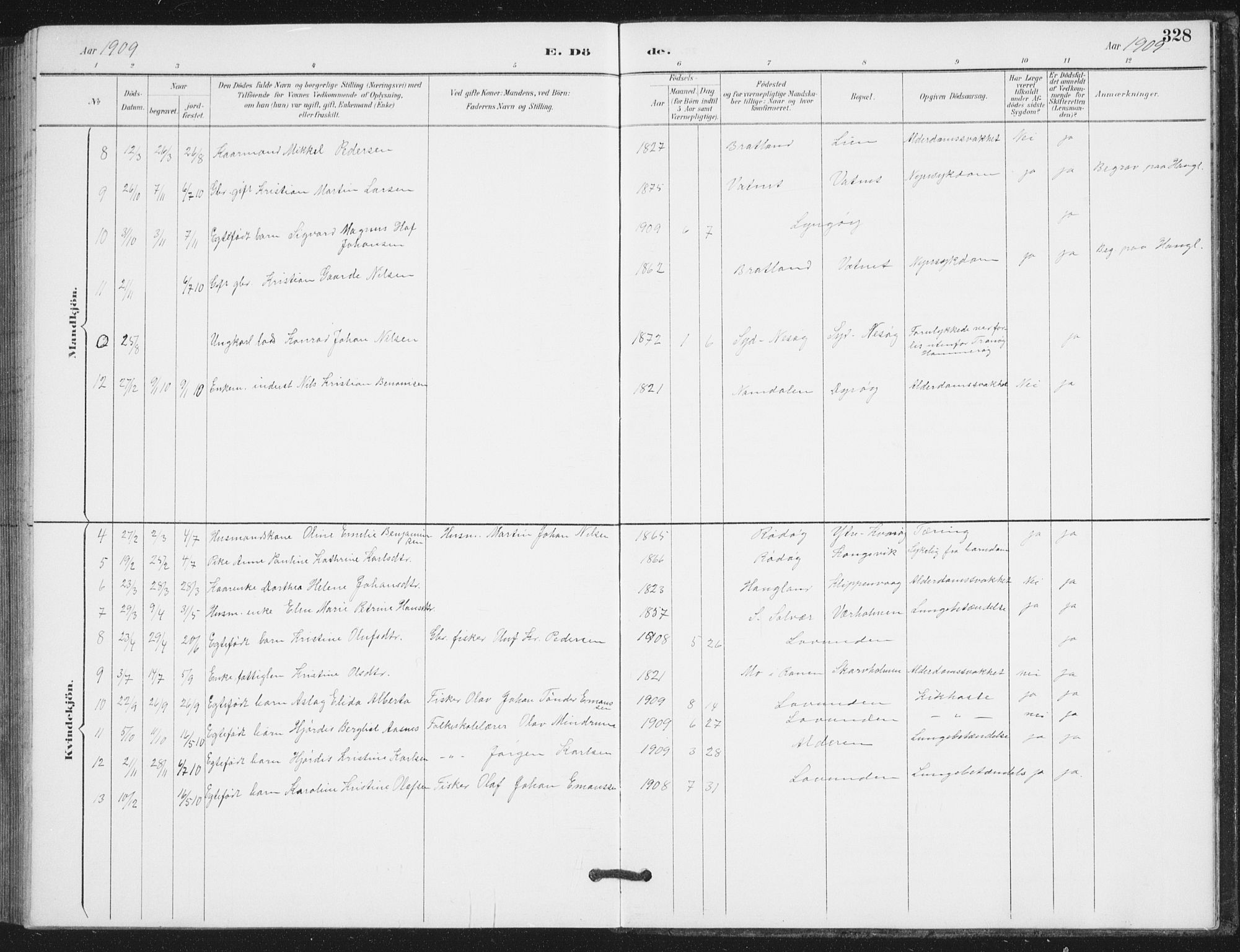 Ministerialprotokoller, klokkerbøker og fødselsregistre - Nordland, AV/SAT-A-1459/839/L0573: Parish register (copy) no. 839C03, 1892-1917, p. 328