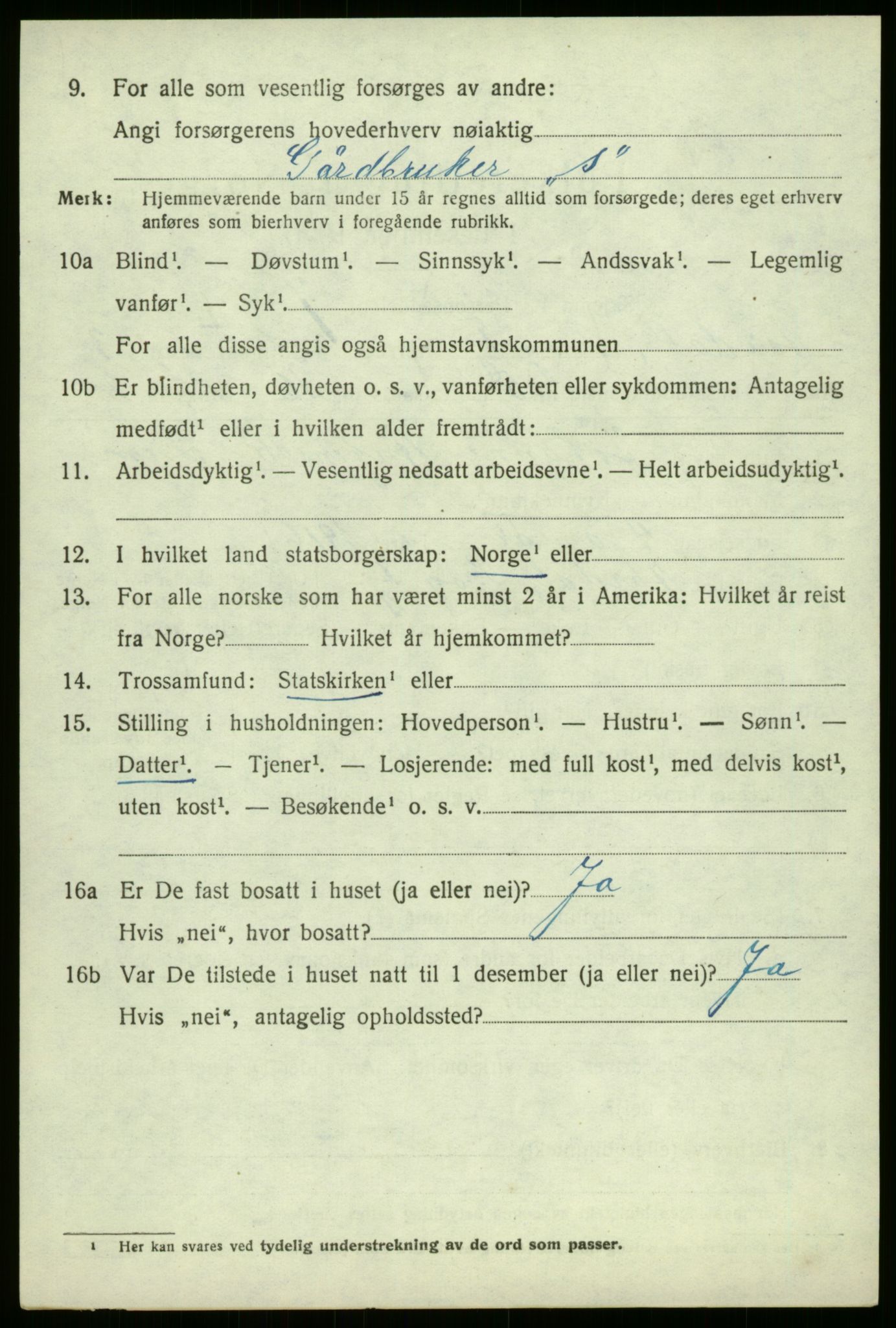 SAB, 1920 census for Årdal, 1920, p. 1592