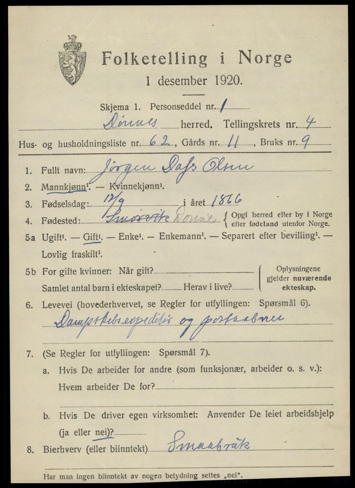 SAT, 1920 census for Dønnes, 1920, p. 2862