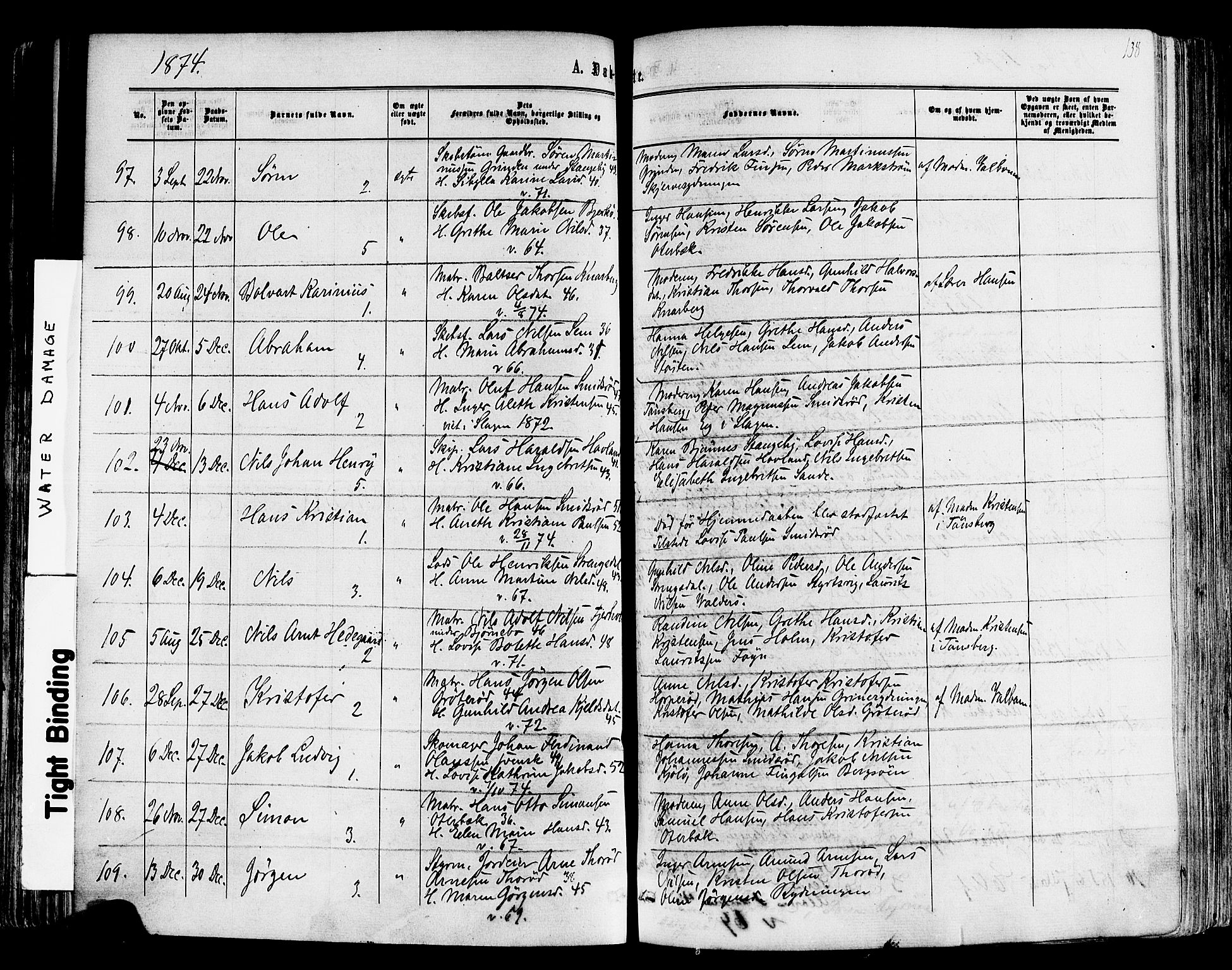 Nøtterøy kirkebøker, SAKO/A-354/F/Fa/L0007: Parish register (official) no. I 7, 1865-1877, p. 138