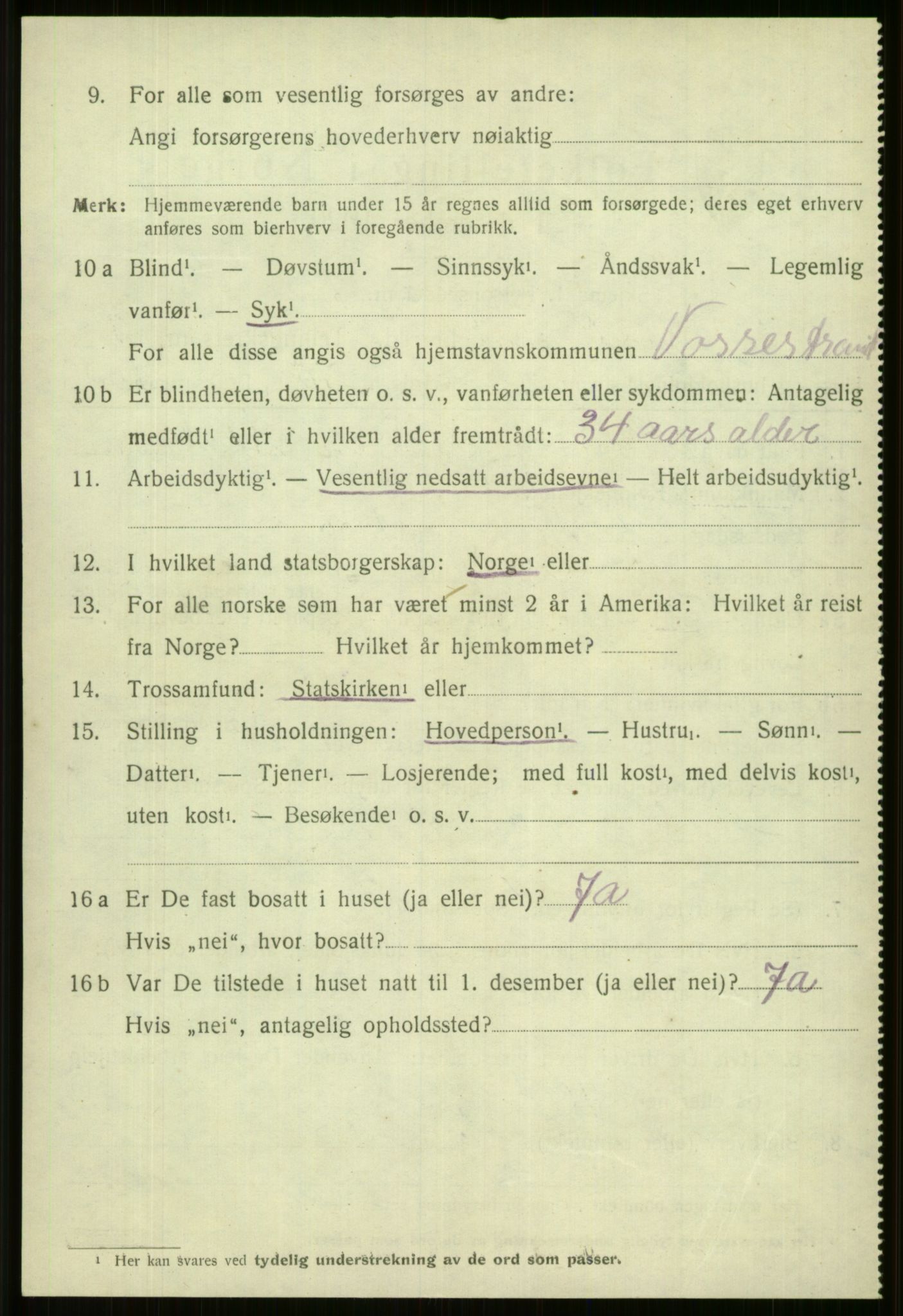 SAB, 1920 census for Vossestrand, 1920, p. 3901