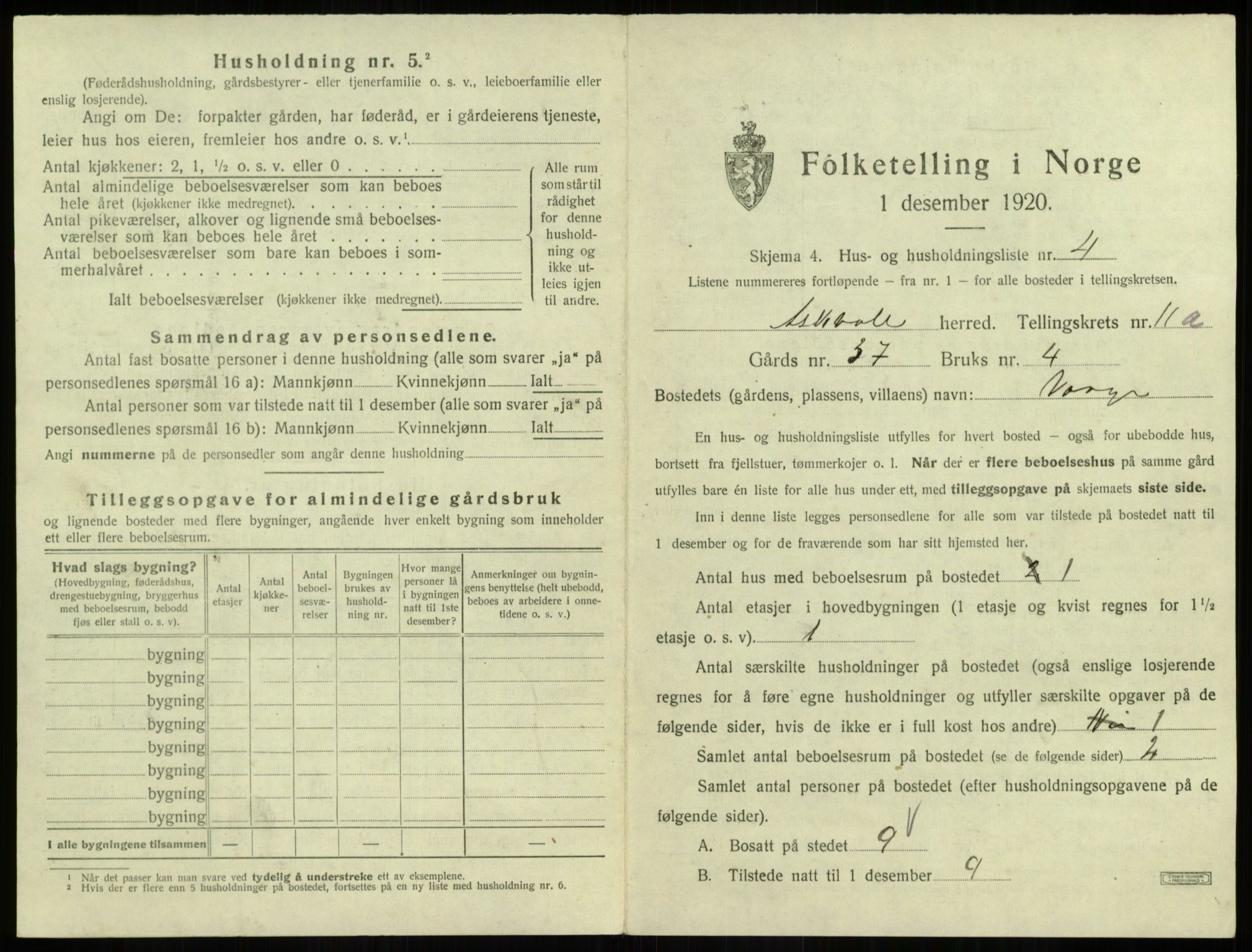 SAB, 1920 census for Askvoll, 1920, p. 560