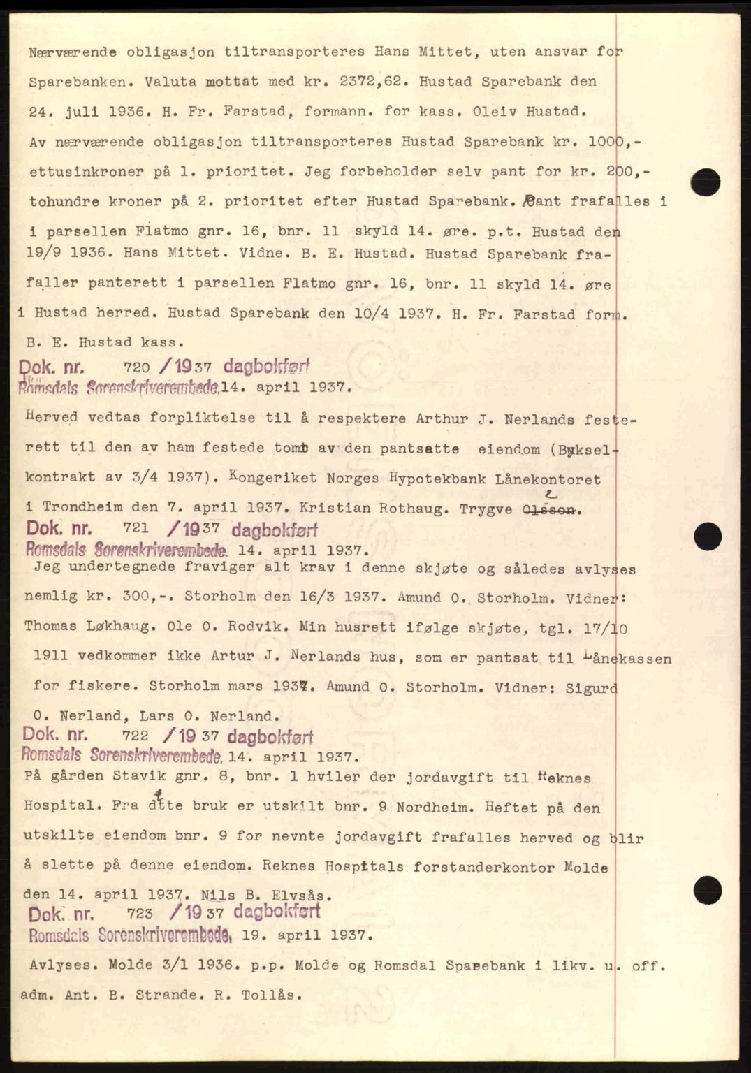 Romsdal sorenskriveri, AV/SAT-A-4149/1/2/2C: Mortgage book no. C1a, 1936-1945, Diary no: : 720/1937