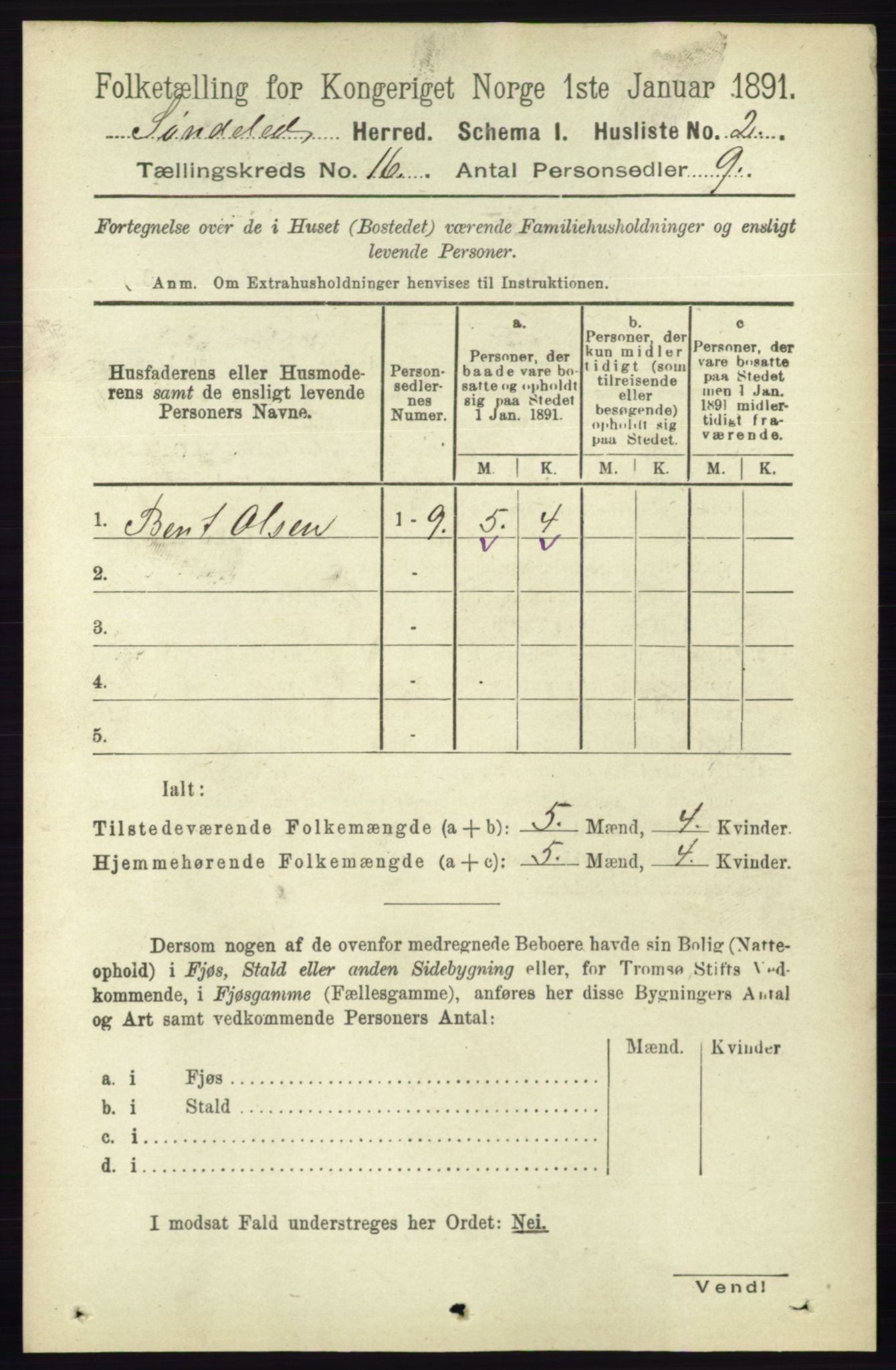 RA, 1891 census for 0913 Søndeled, 1891, p. 4467