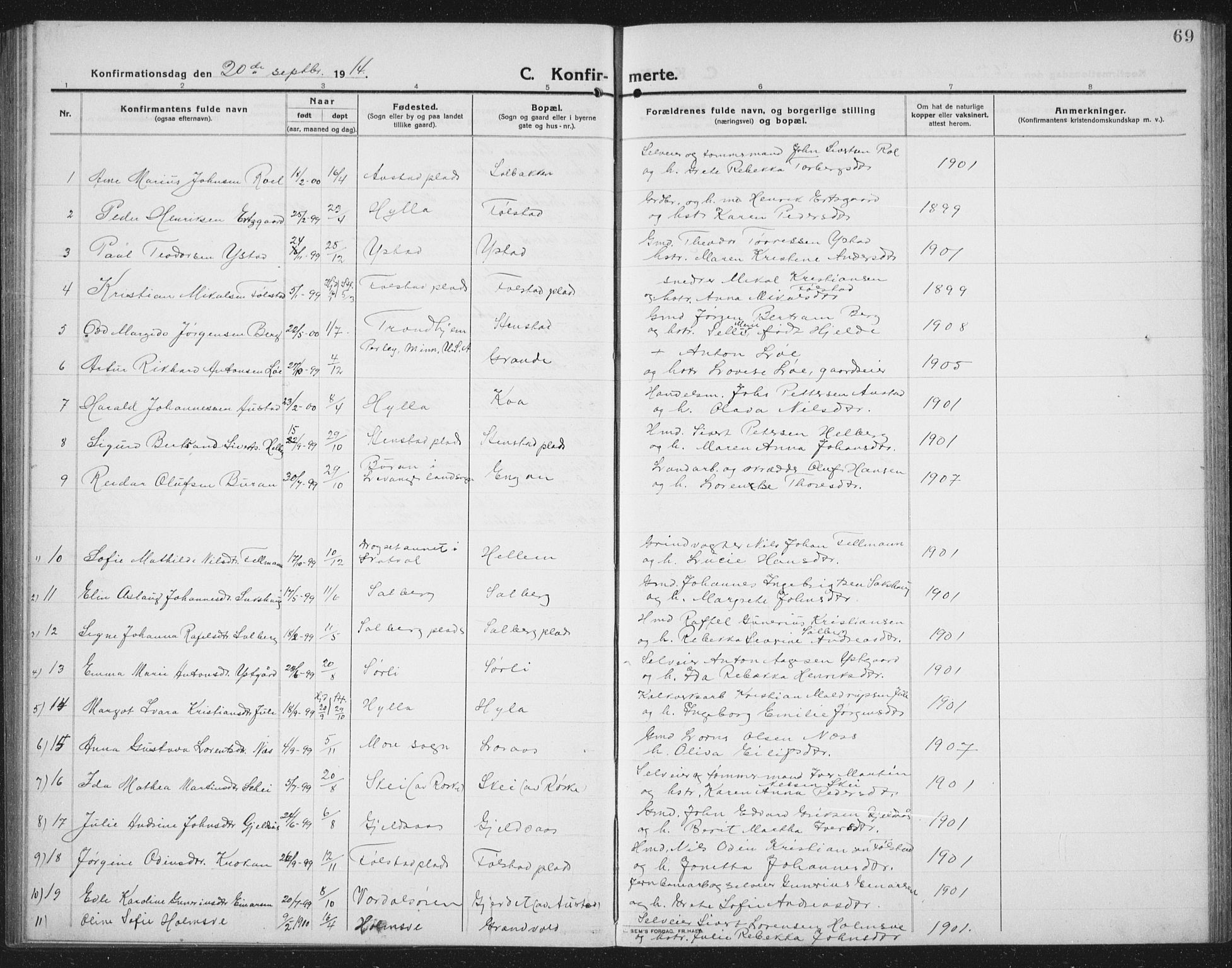 Ministerialprotokoller, klokkerbøker og fødselsregistre - Nord-Trøndelag, SAT/A-1458/731/L0312: Parish register (copy) no. 731C03, 1911-1935, p. 69