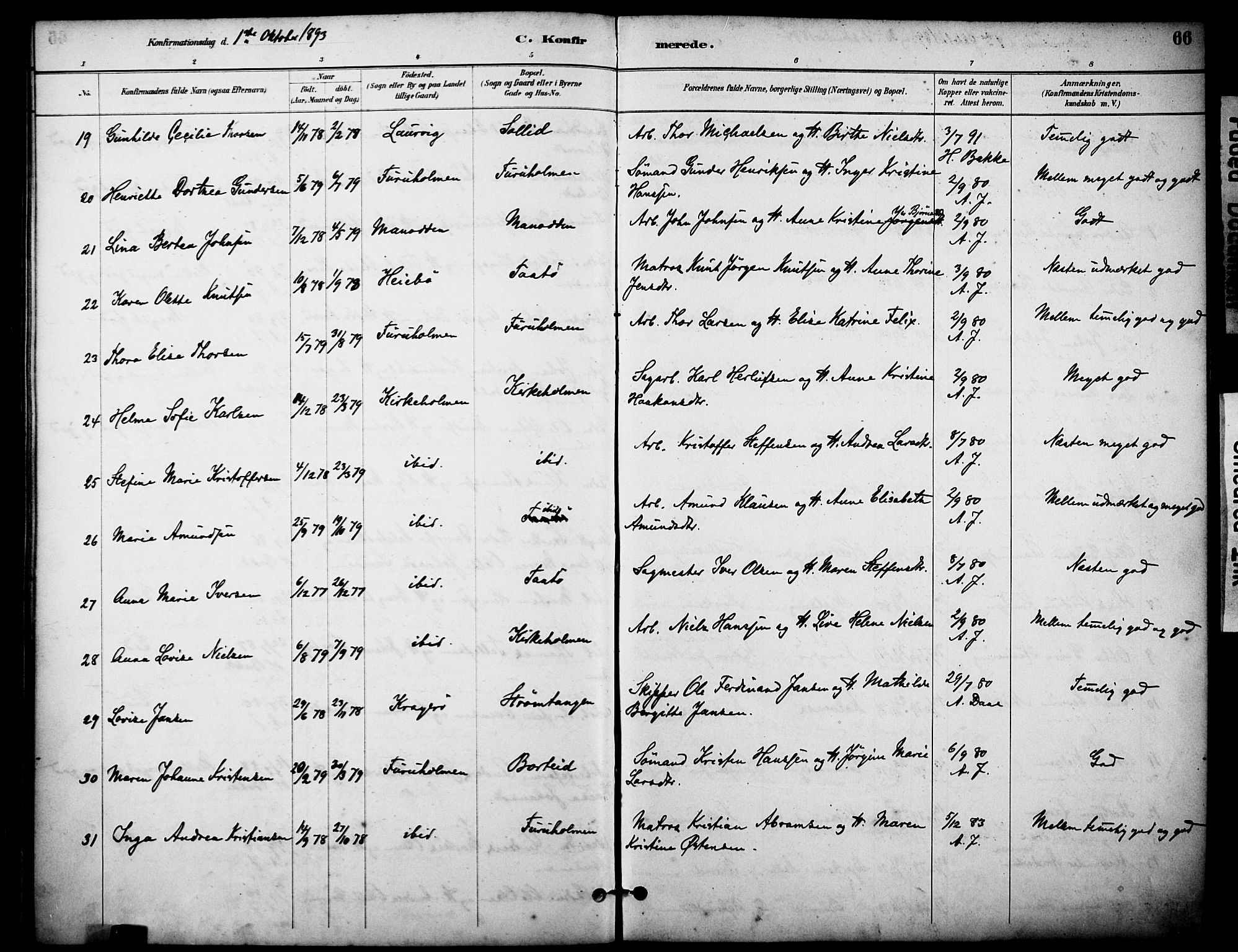 Skåtøy kirkebøker, SAKO/A-304/F/Fa/L0003: Parish register (official) no. I 3, 1884-1899, p. 66