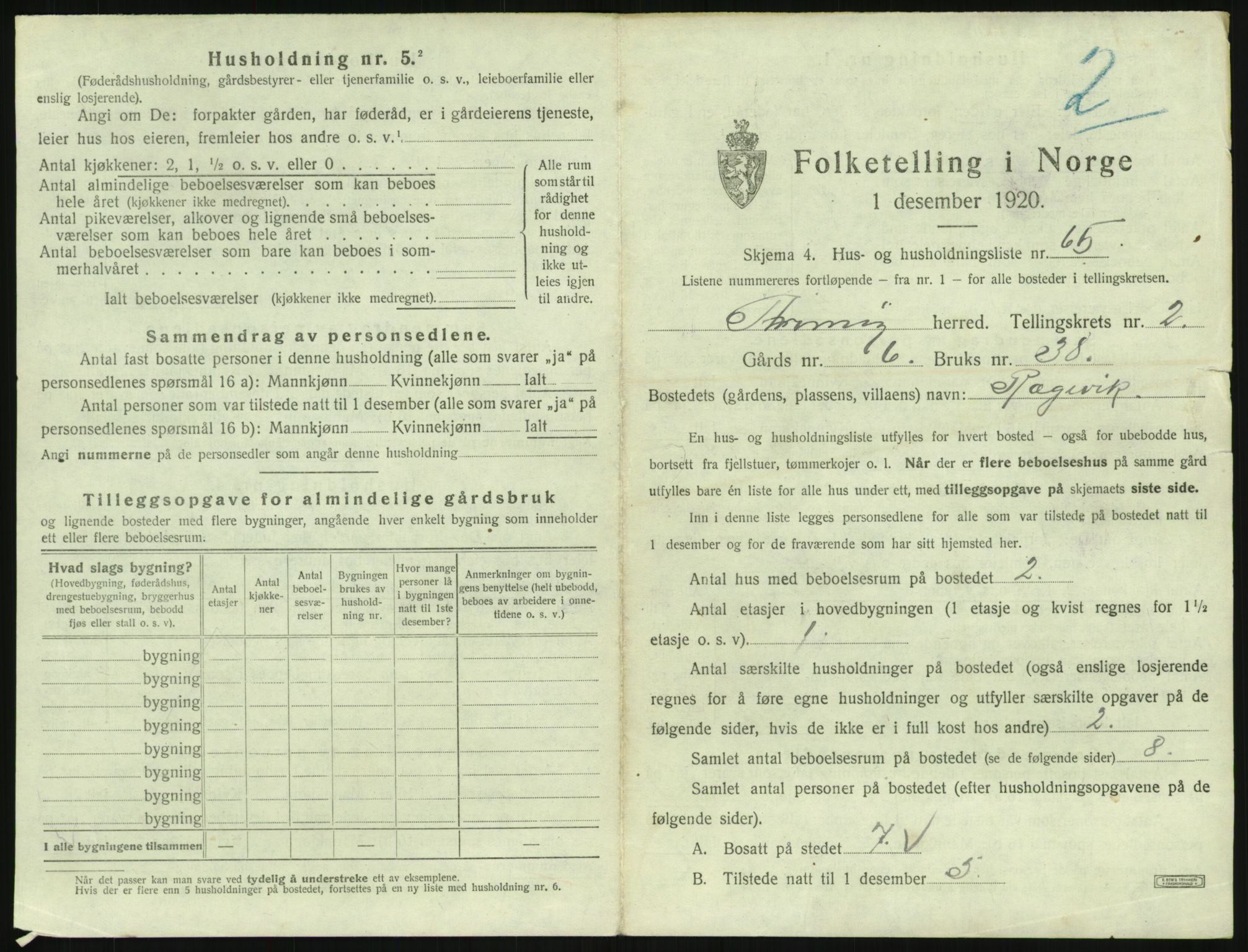 SAK, 1920 census for Tromøy, 1920, p. 227