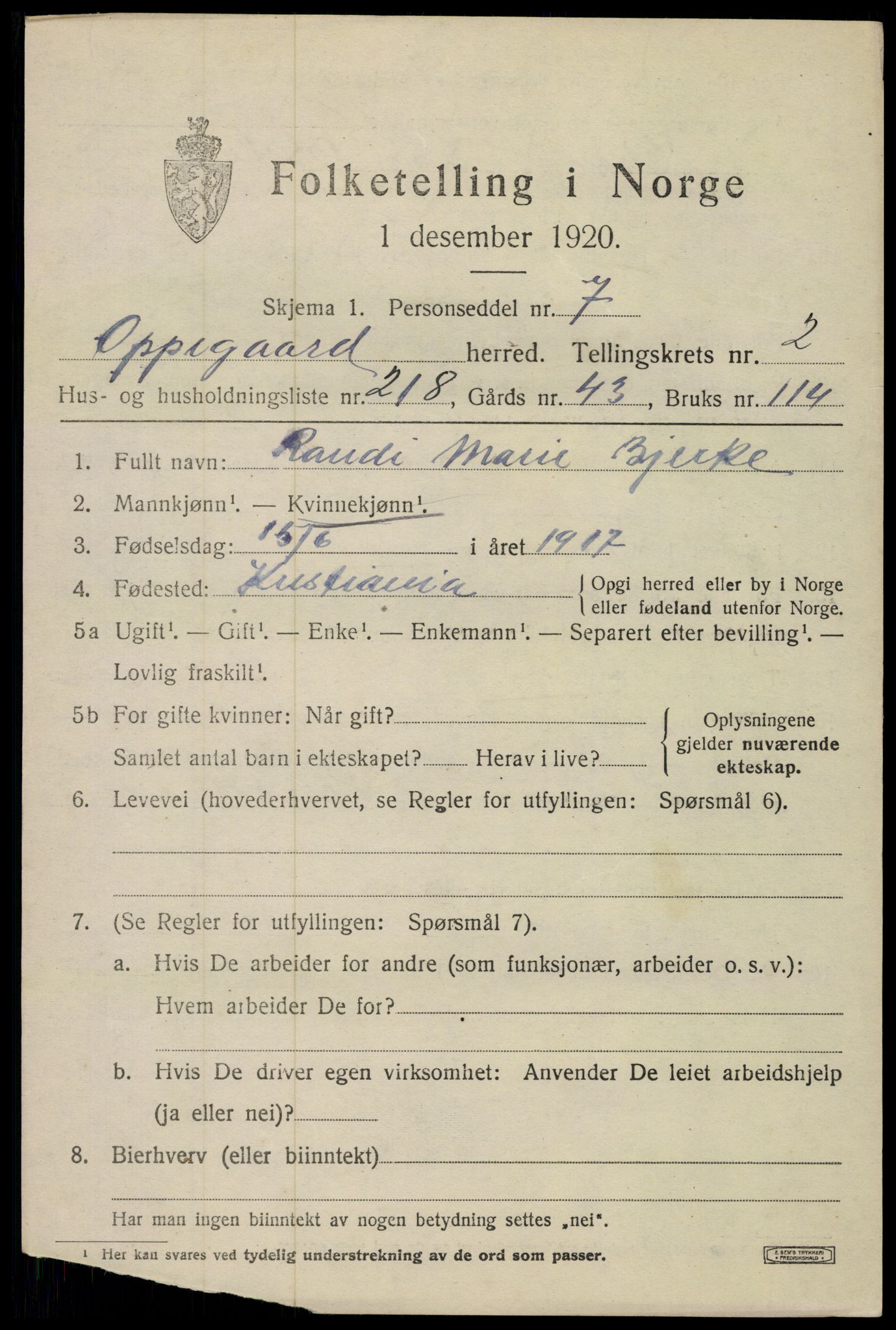 SAO, 1920 census for Oppegård, 1920, p. 4685