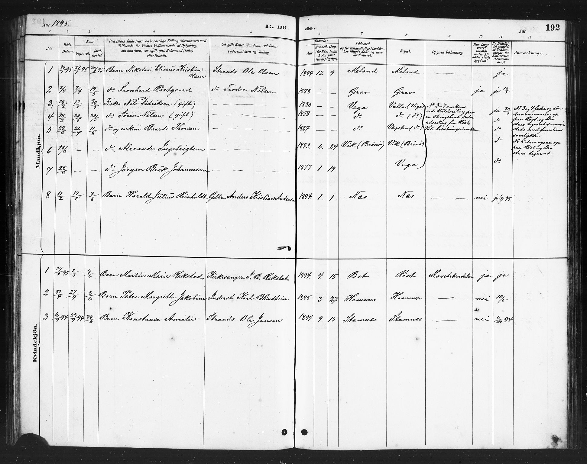 Ministerialprotokoller, klokkerbøker og fødselsregistre - Nordland, AV/SAT-A-1459/808/L0131: Parish register (copy) no. 808C02, 1879-1919, p. 192