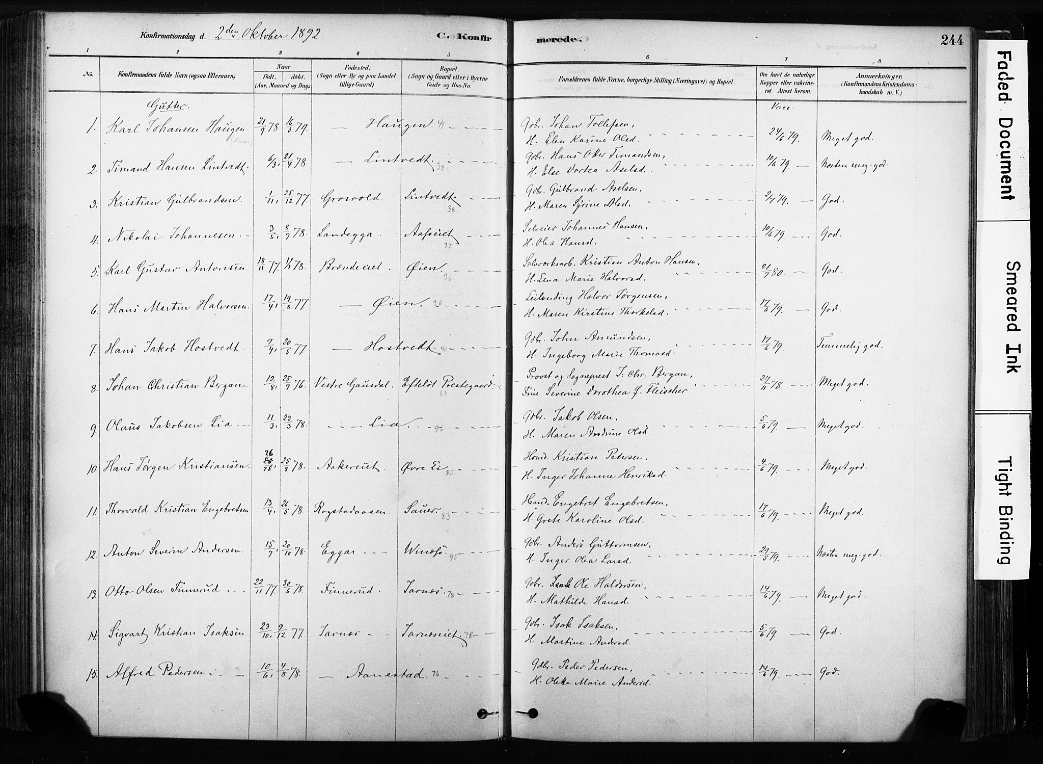 Sandsvær kirkebøker, SAKO/A-244/F/Fb/L0001: Parish register (official) no. II 1, 1878-1906, p. 244
