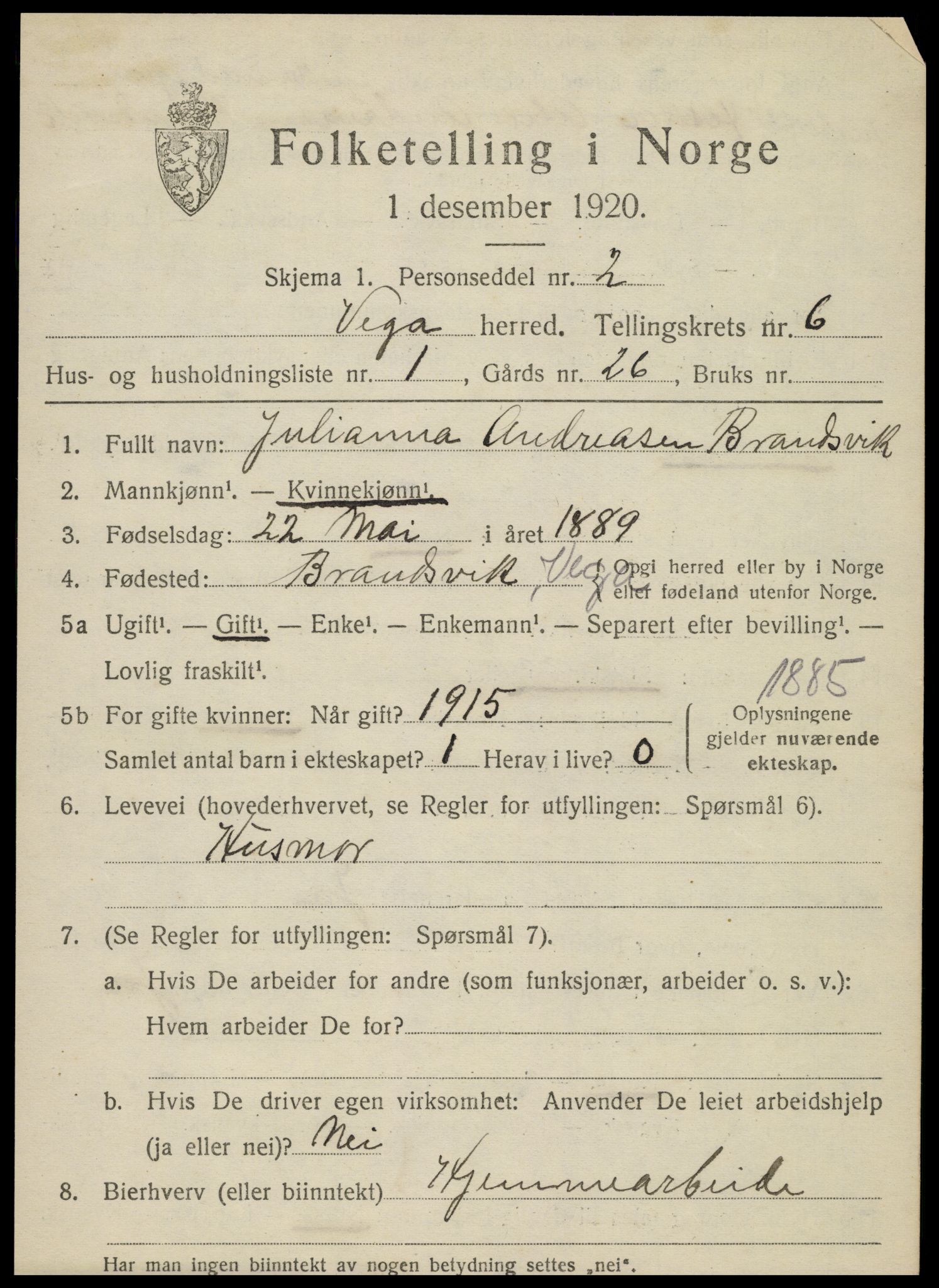 SAT, 1920 census for Vega, 1920, p. 2961