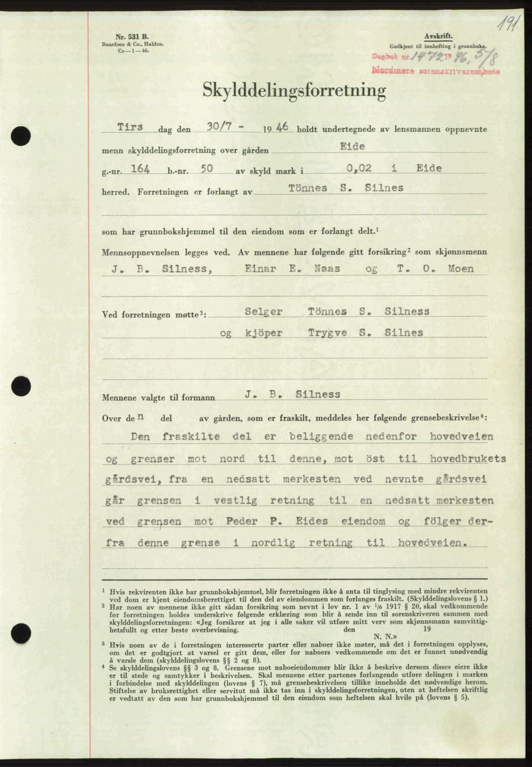 Nordmøre sorenskriveri, AV/SAT-A-4132/1/2/2Ca: Mortgage book no. A102, 1946-1946, Diary no: : 1472/1946