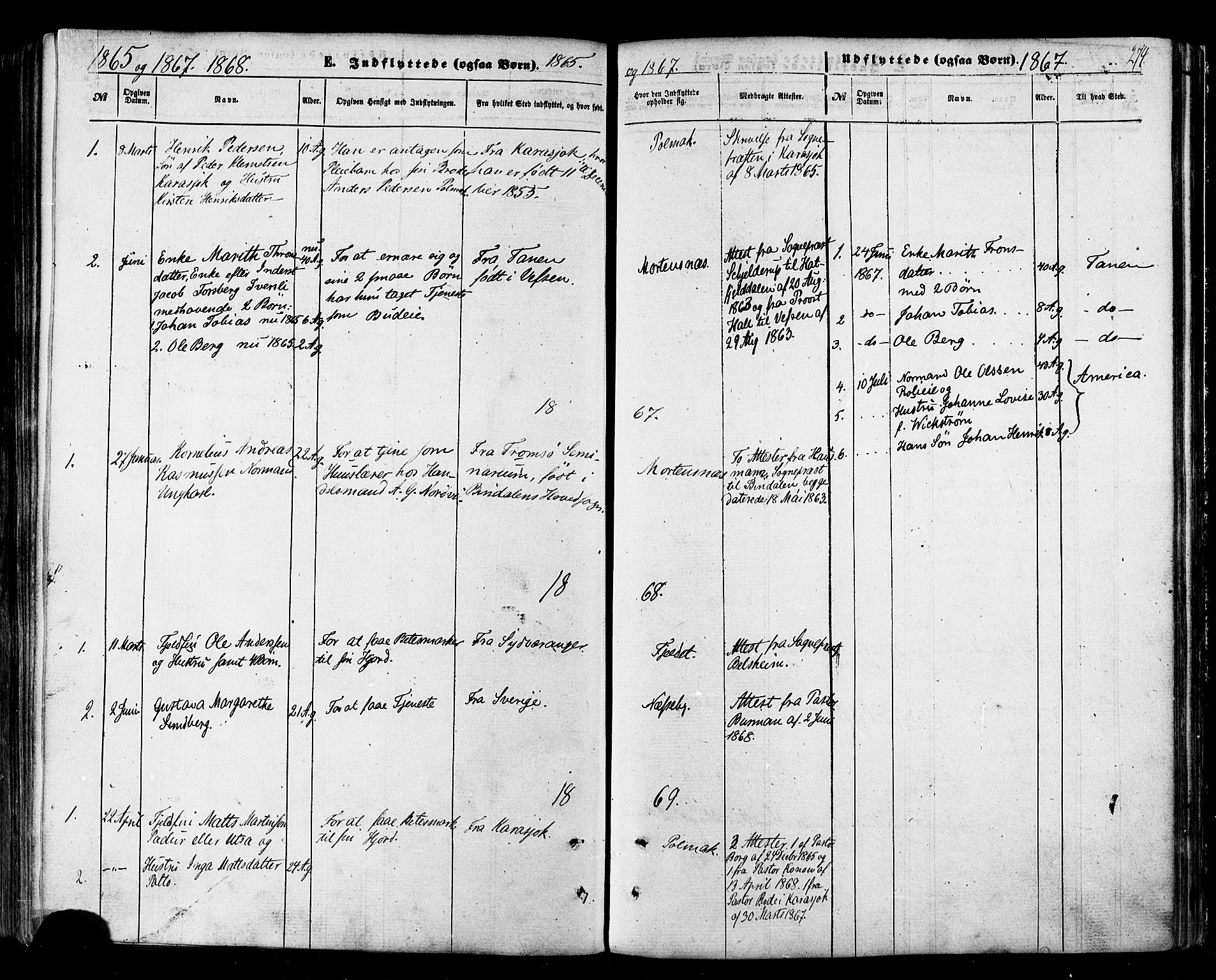 Nesseby sokneprestkontor, AV/SATØ-S-1330/H/Ha/L0003kirke: Parish register (official) no. 3 /1, 1865-1876, p. 274