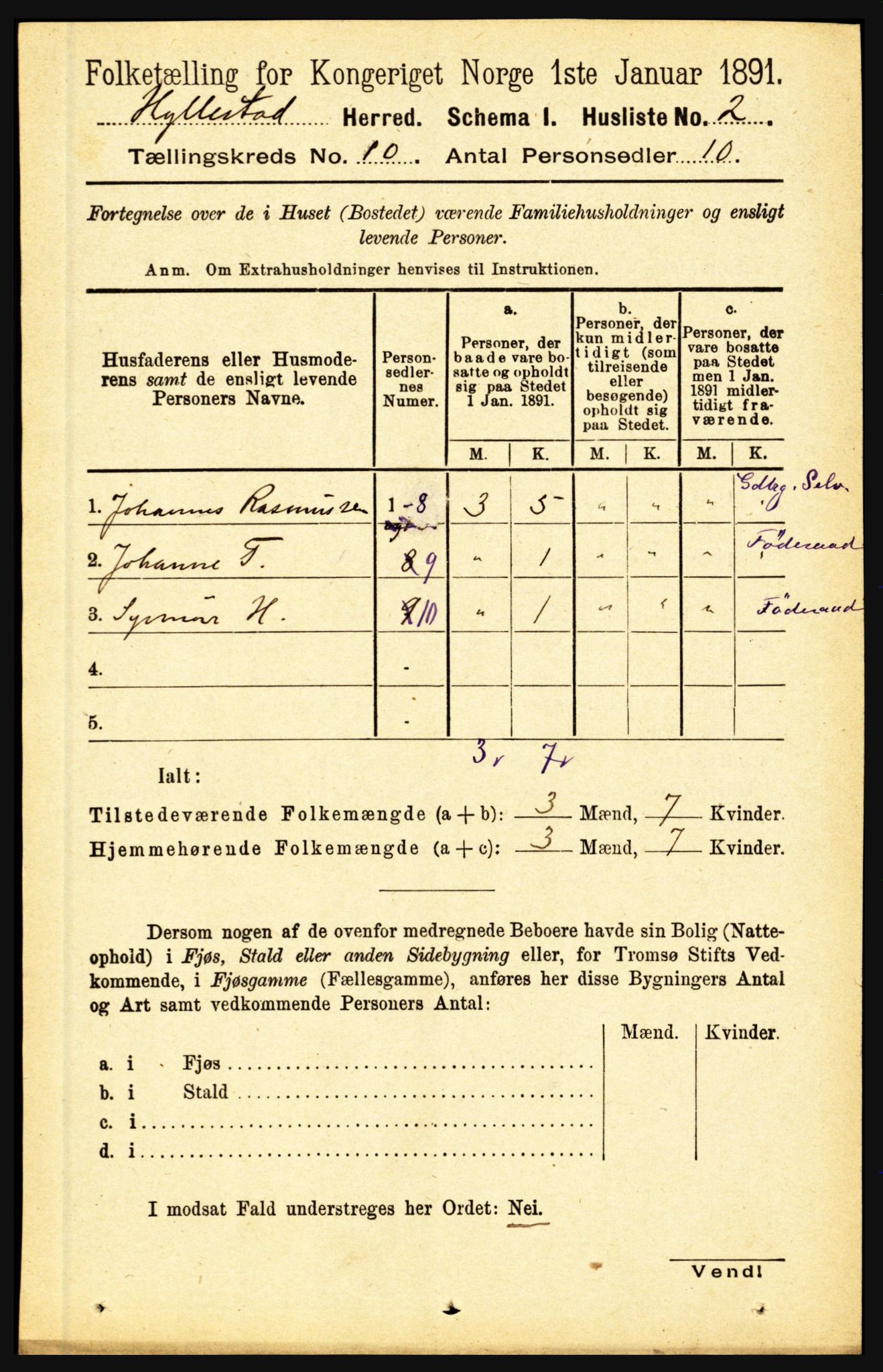 RA, 1891 census for 1413 Hyllestad, 1891, p. 1624