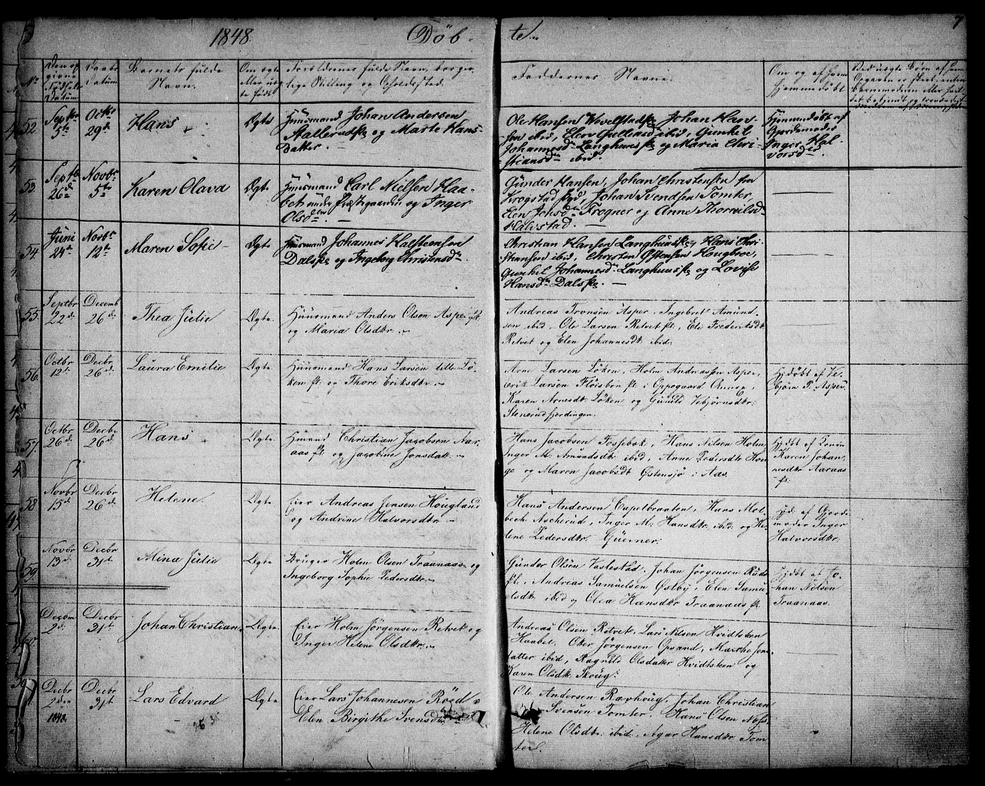 Kråkstad prestekontor Kirkebøker, SAO/A-10125a/F/Fa/L0006: Parish register (official) no. I 6, 1848-1857, p. 7